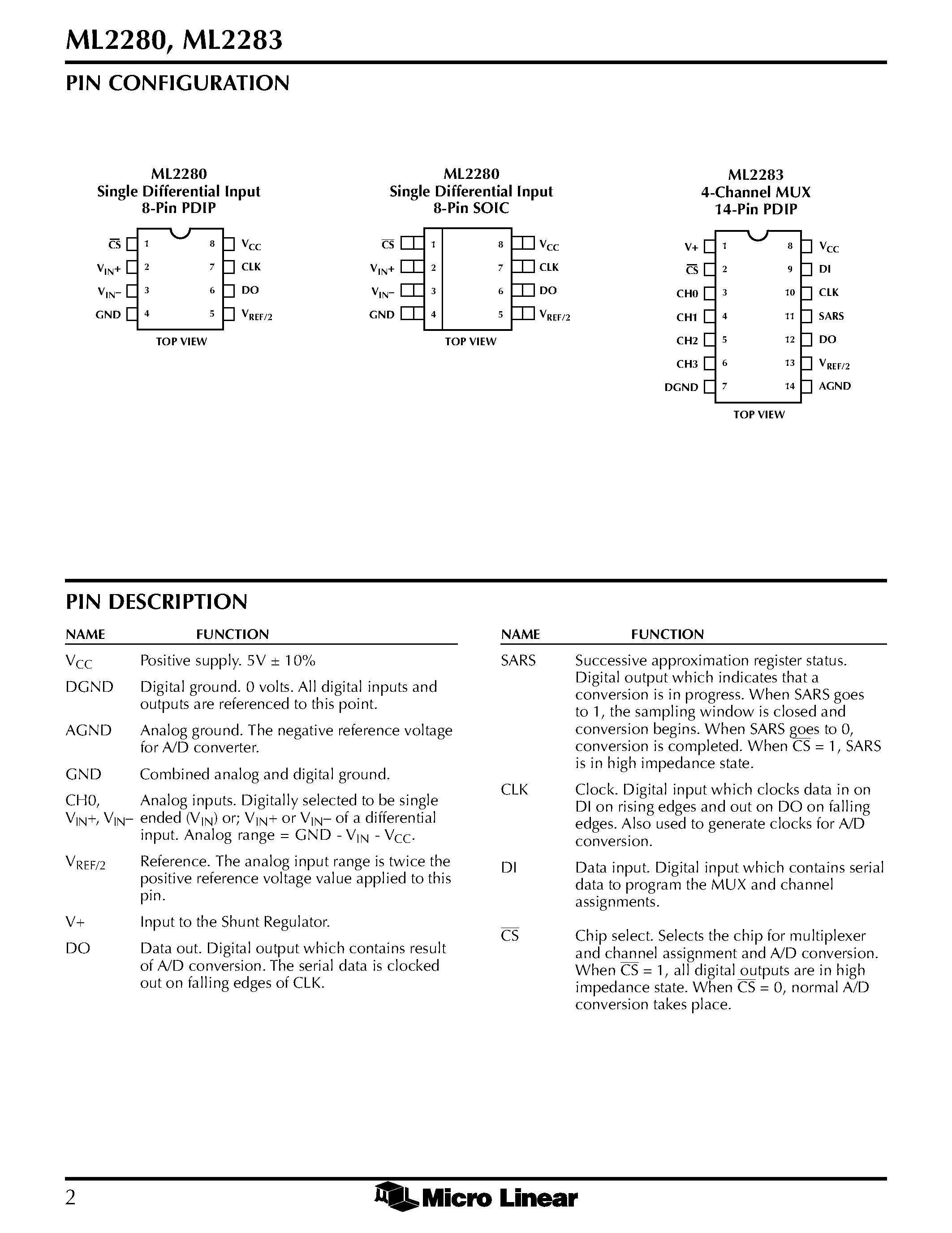 Datasheet ML2280 - Serial I/O 8-Bit A/D Converters page 2