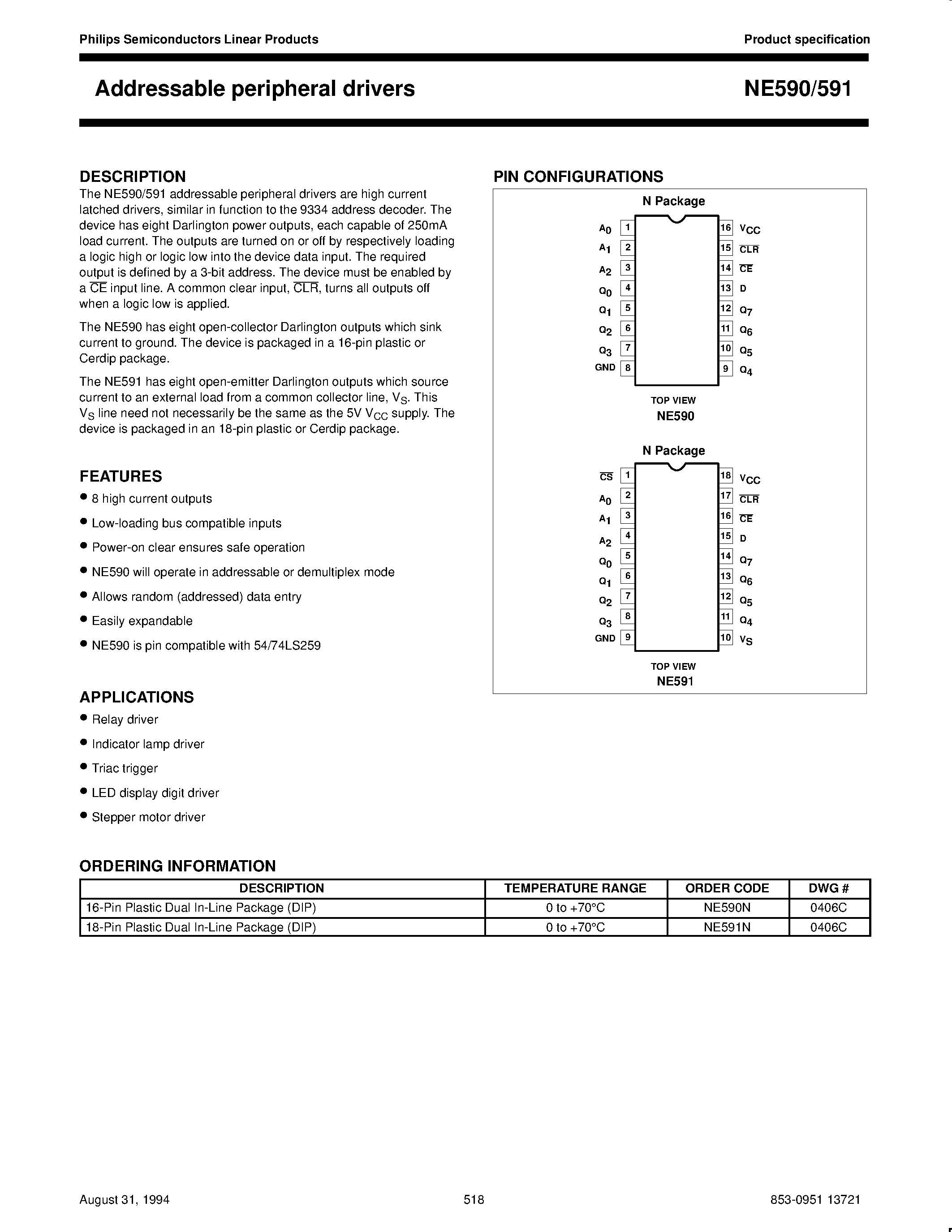 Даташит NE590 - Addressable peripheral drivers страница 1