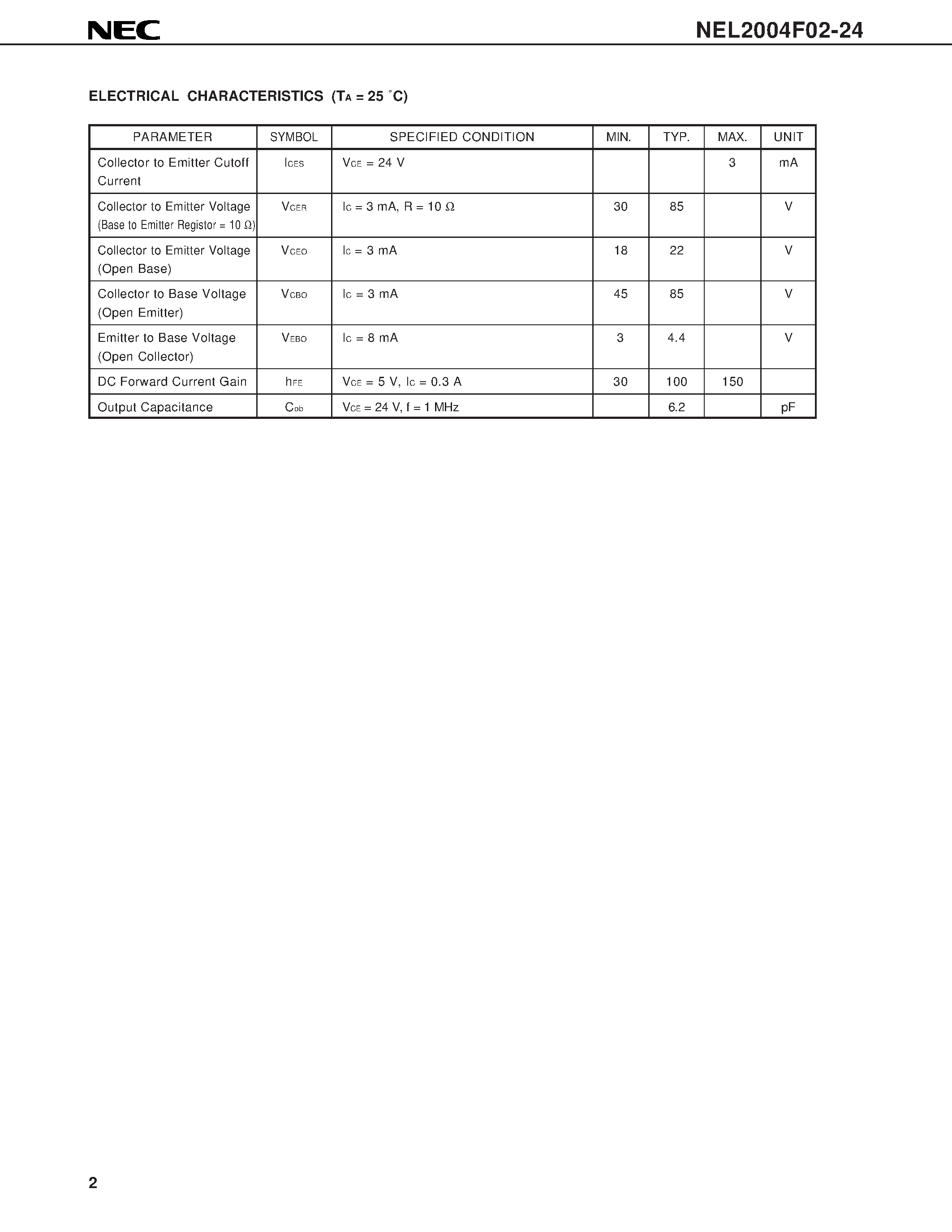 Datasheet NEL2004F02-24 - NPN SILICON EPITAXIAL TRANSISTOR L Band Power Amplifier page 2