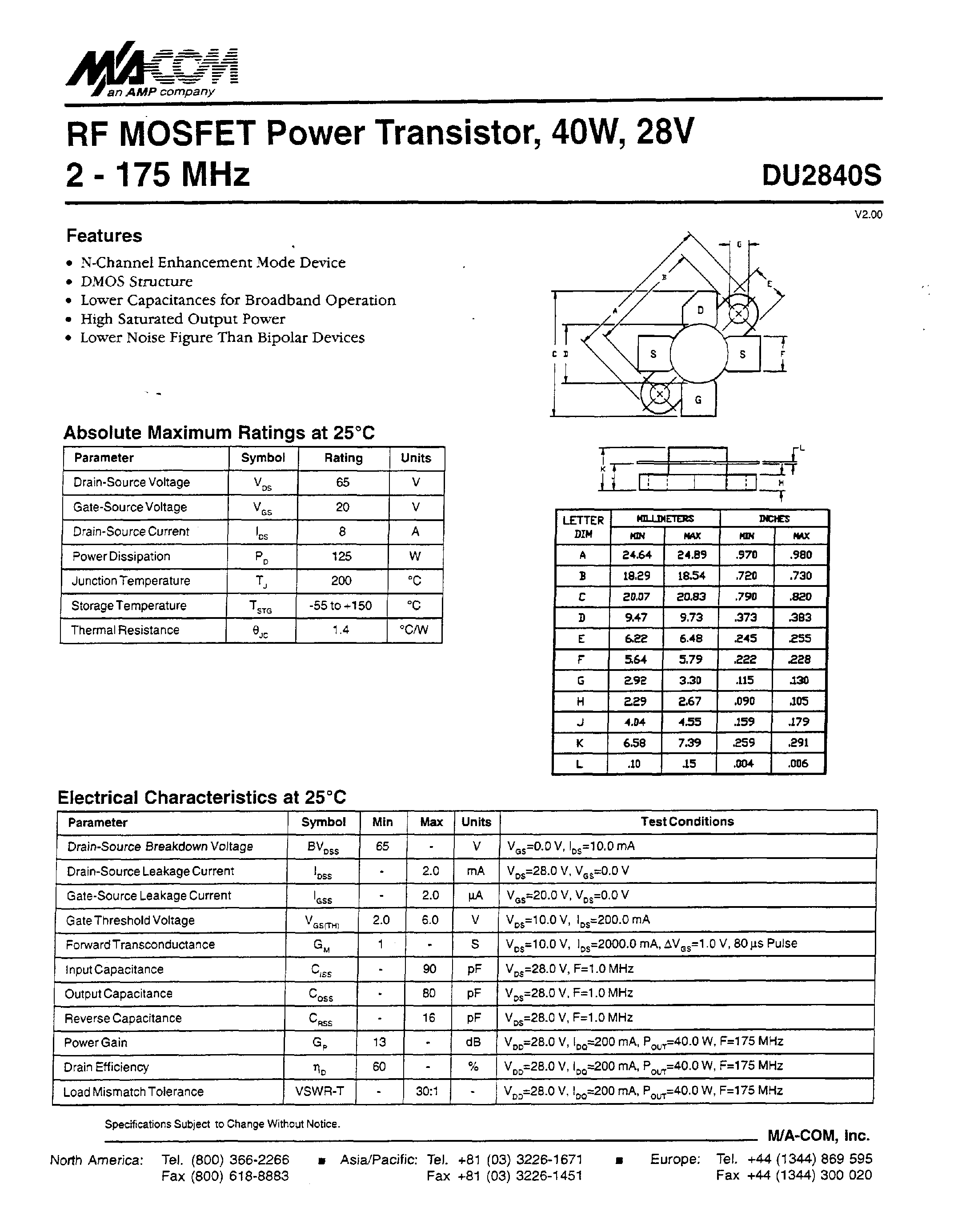 Даташит NJG1309VB2 - RF MOSFET Power Transistor / 4OW / 28V 2 - 175 MHz страница 1