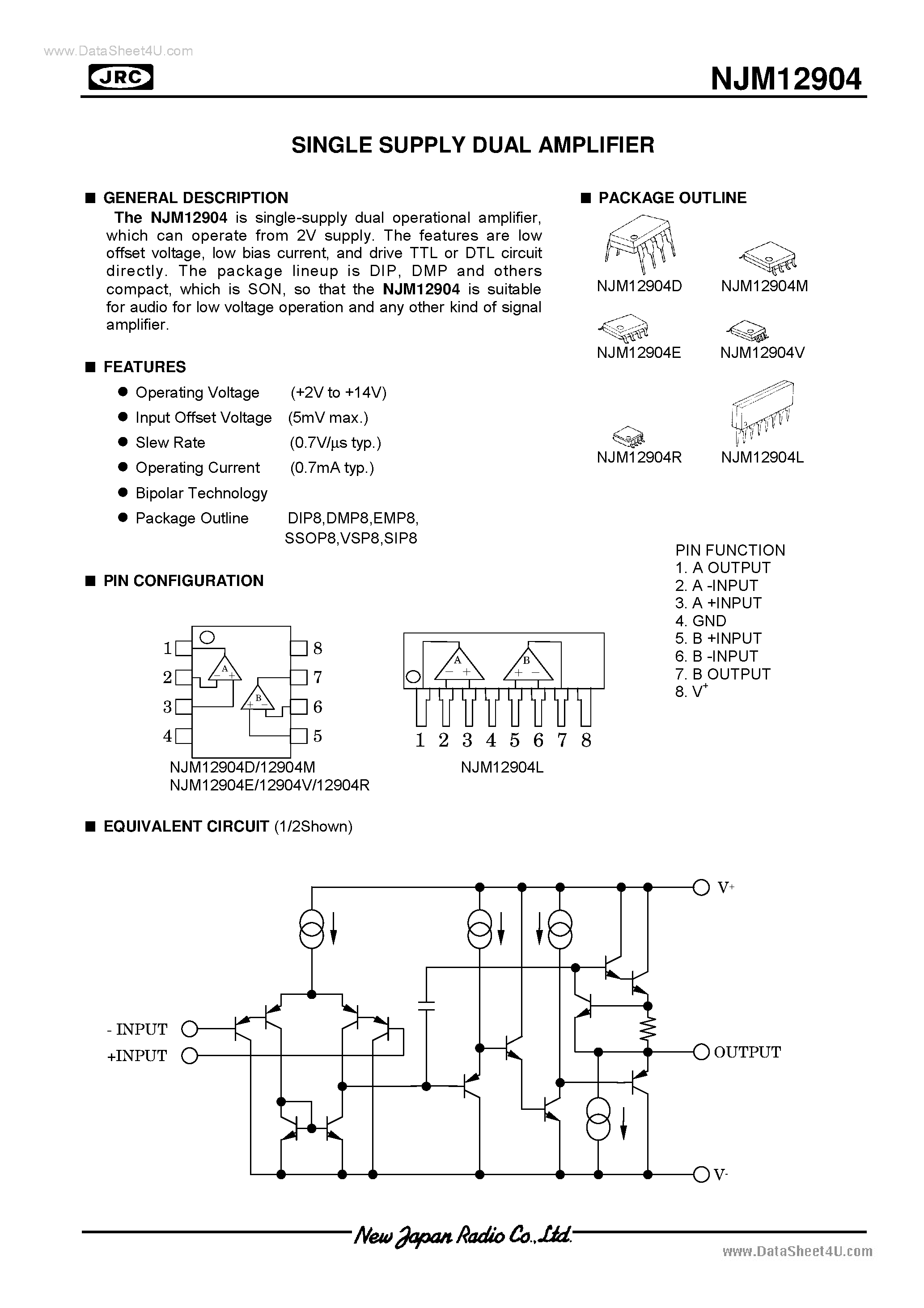 Даташит NJM12904 - Radar Pulsed Power Amplifier.190 Watts 2.7.3.1 GHz / 200s Pulse / 10 Duty страница 1