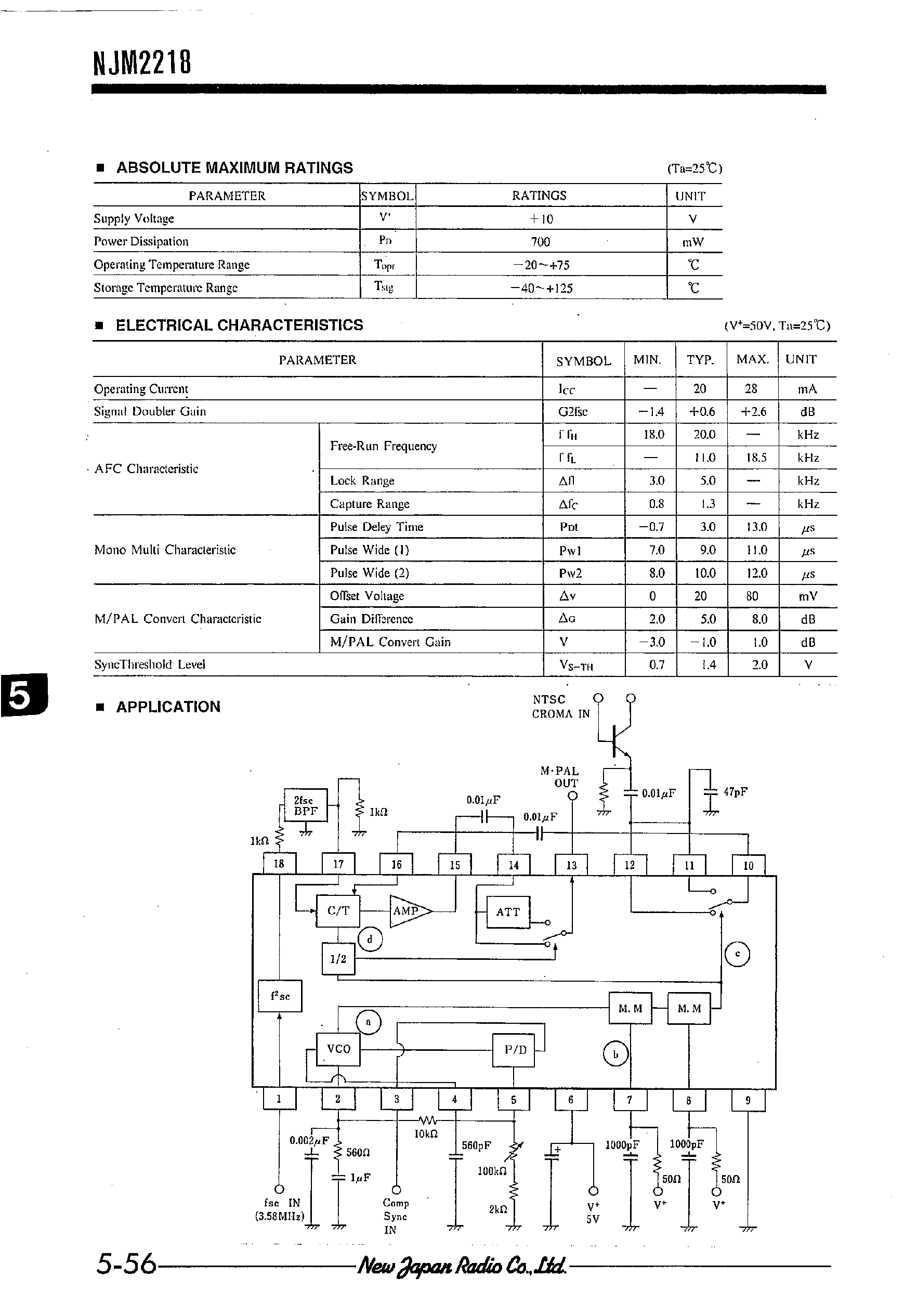 Даташит NJM2218 - NTSC-M/PAL CONVERTOR страница 2