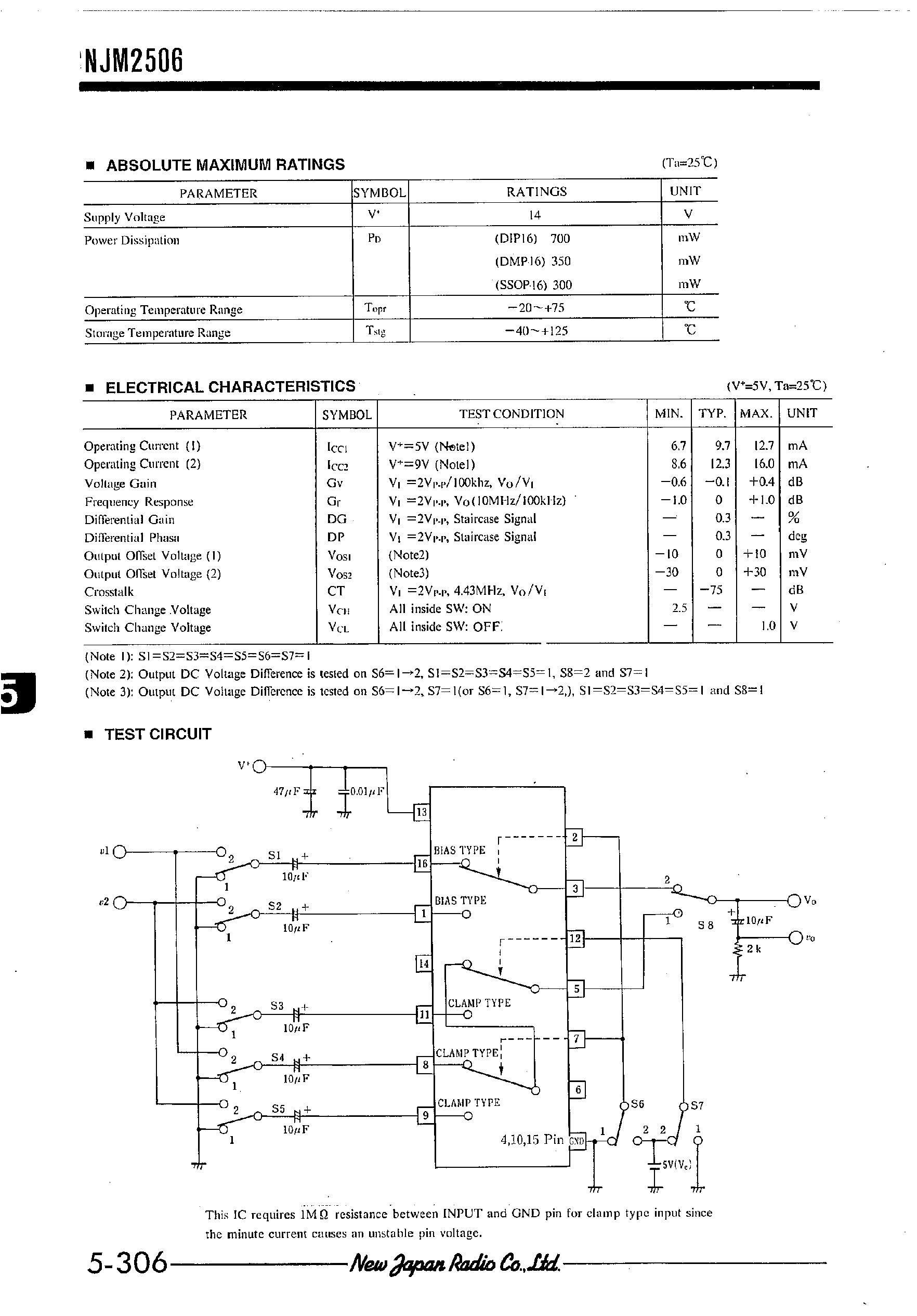 Даташит NJM2506 - 3-INPUT/2-INPUT VIDEO SWITCH страница 2