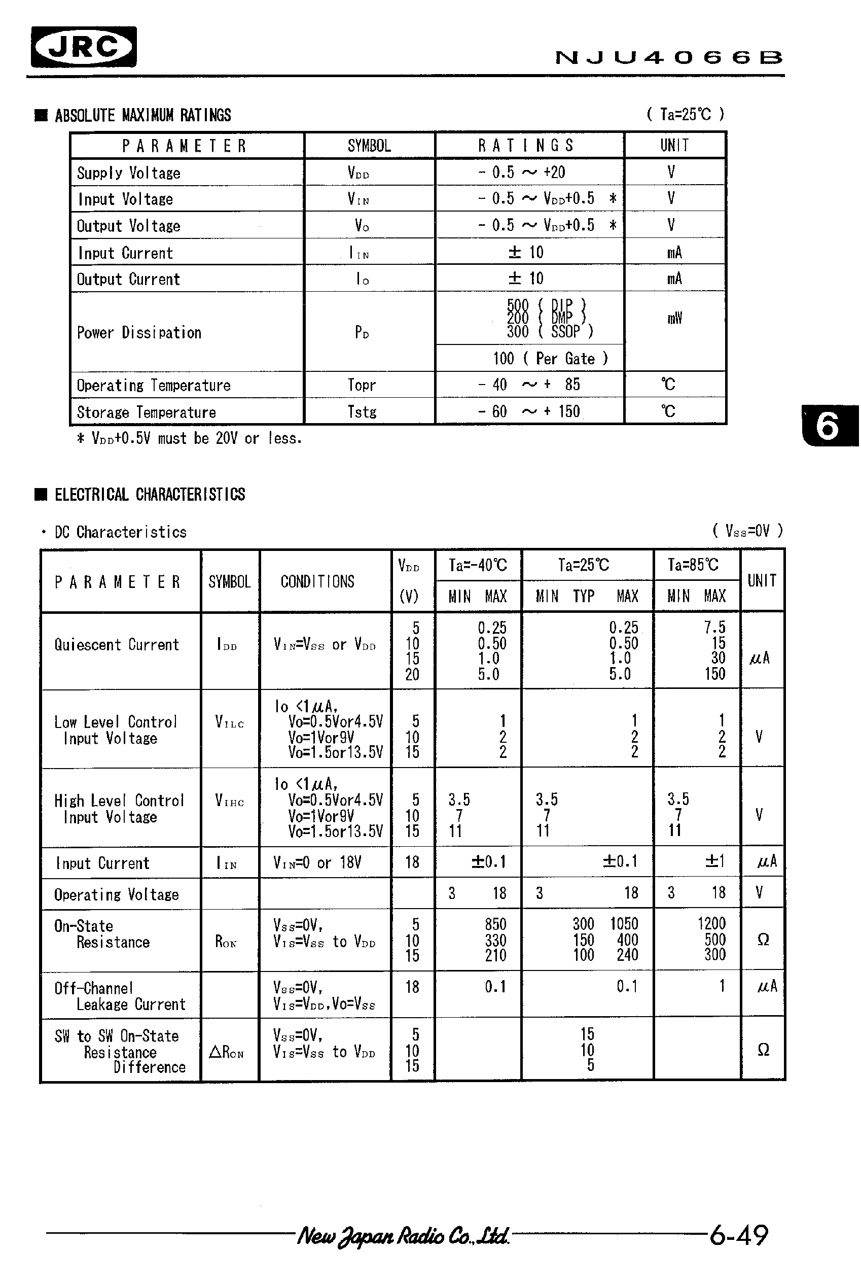 Datasheet NJU4066 - C-MOS QUAD ANALOG SWITCH page 2