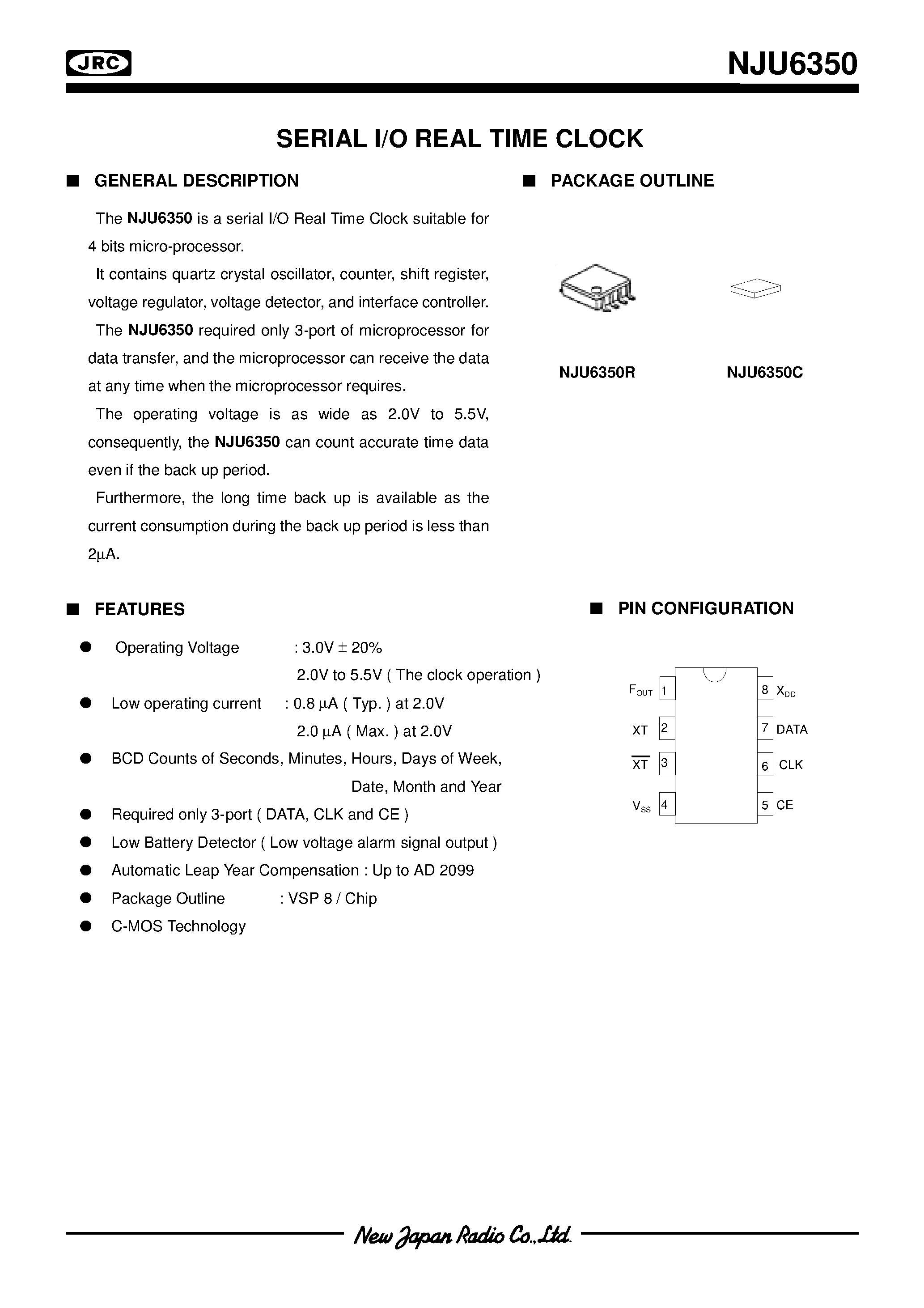 Datasheet NJU6350 - SERIAL I/O REAL TIME CLOCK page 1