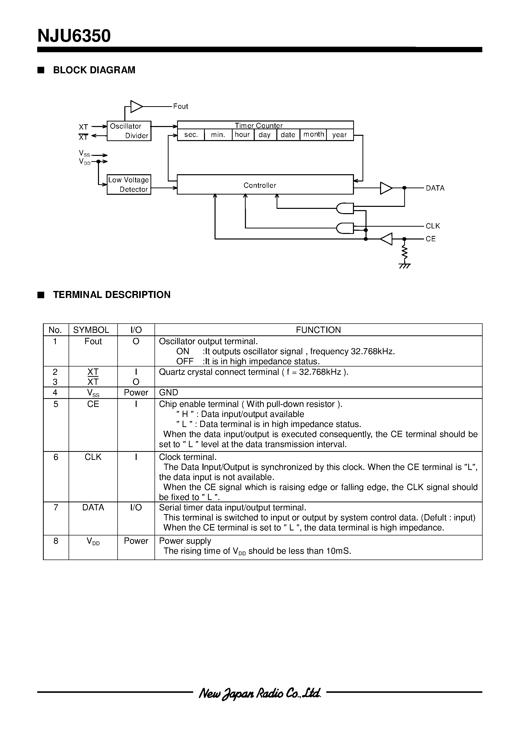 Datasheet NJU6350 - SERIAL I/O REAL TIME CLOCK page 2