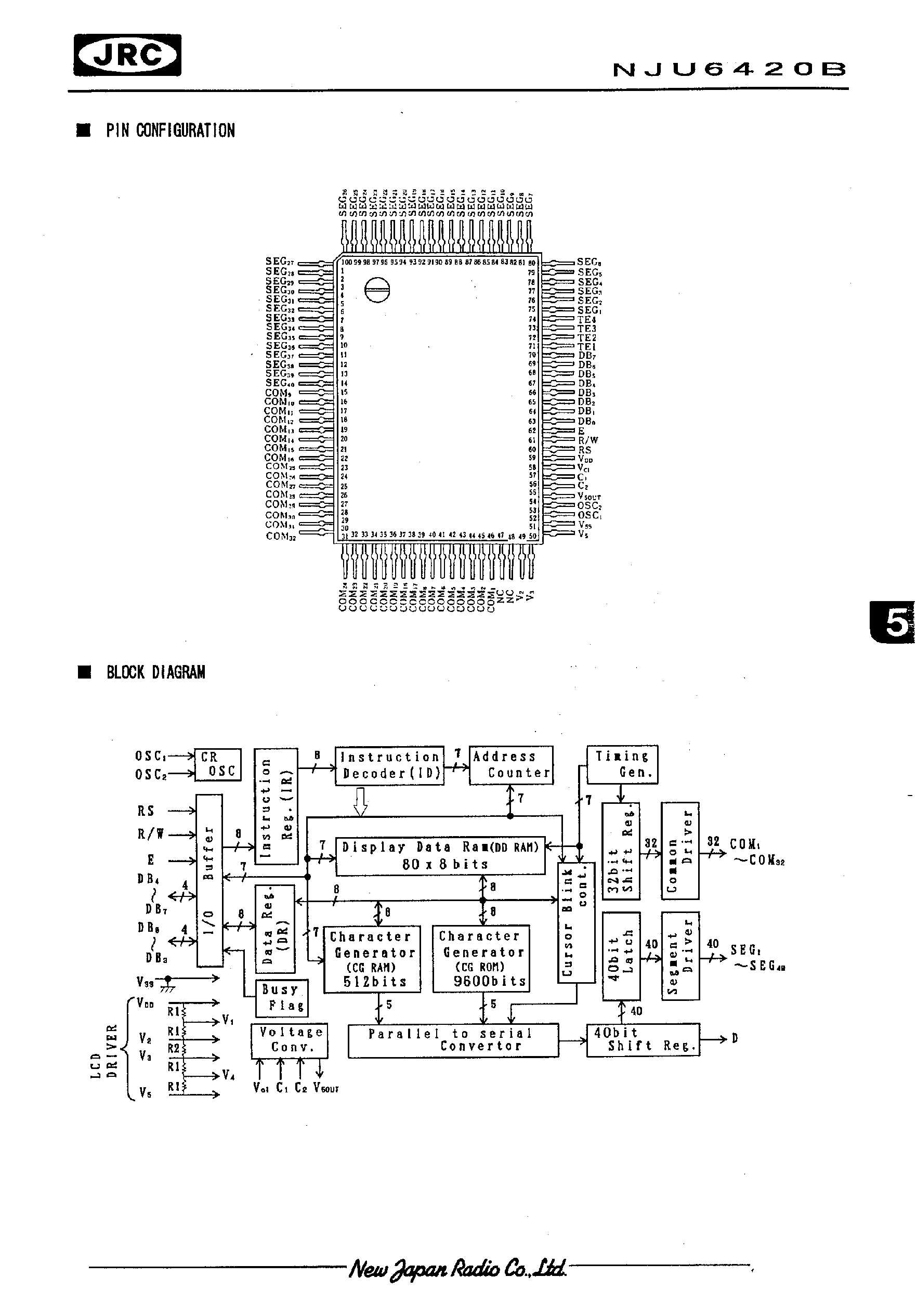 Даташит NJU6420 - 16-CHARACTER 2-LINE DOT MATRIX LCD CONTROLLER DRIVER страница 2