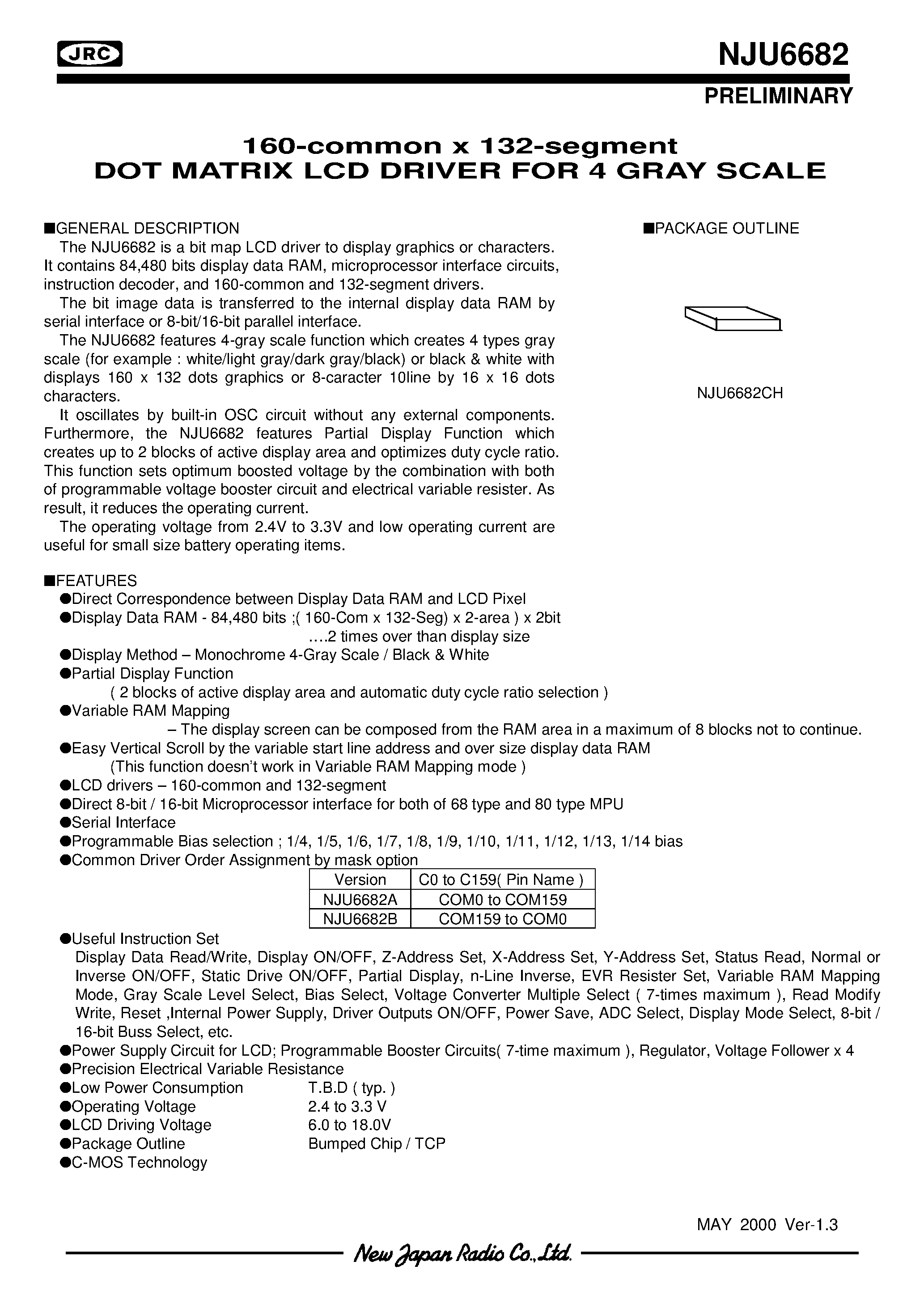 Datasheet NJU7001 - LOW VOLTAGE C-MOS OPERATIONAL AMPLIFIER page 1