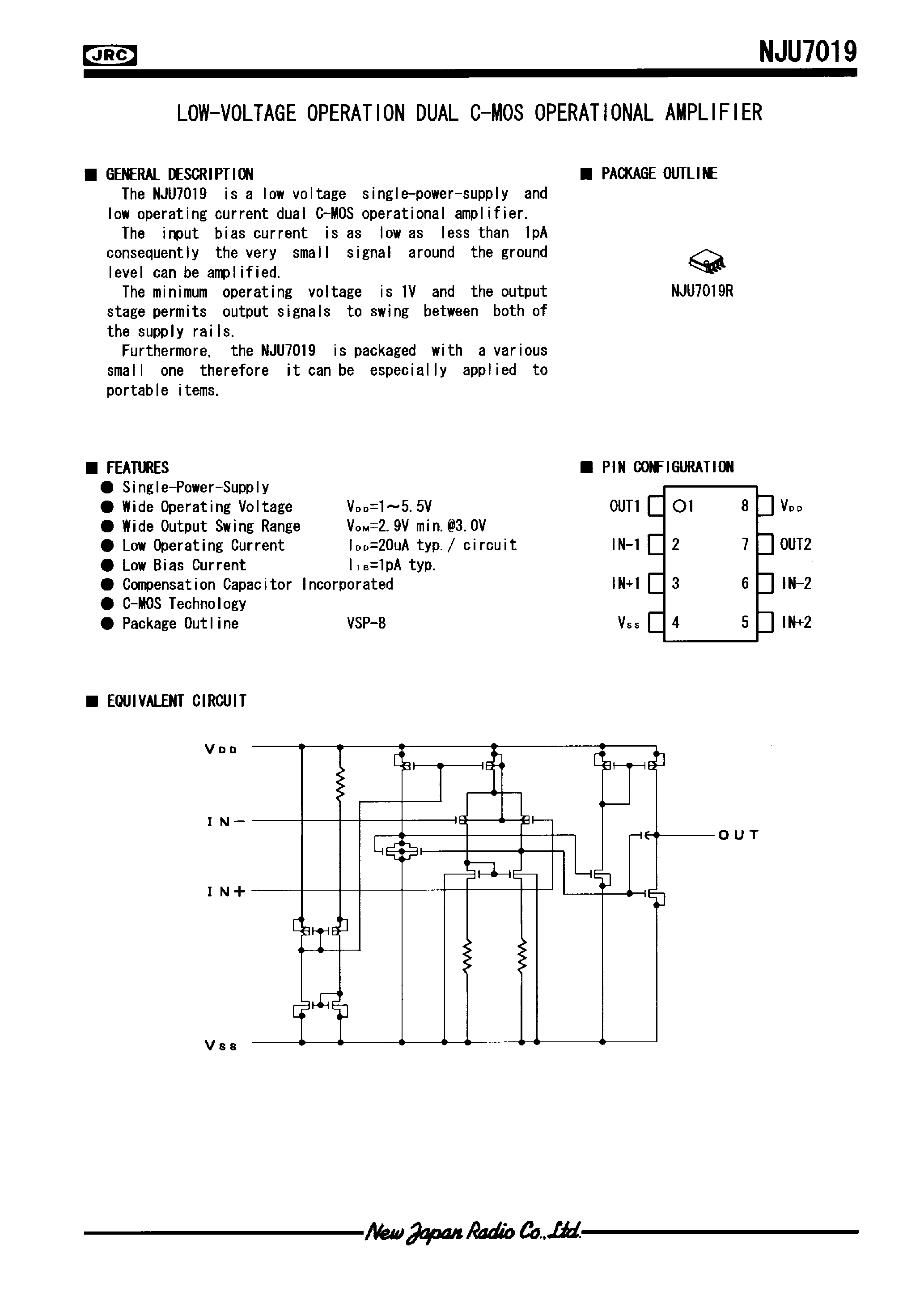 Datasheet NJU701XD - LOW-POWER DUAL C-MOS OPERATIONAL AMPLIFIER page 1