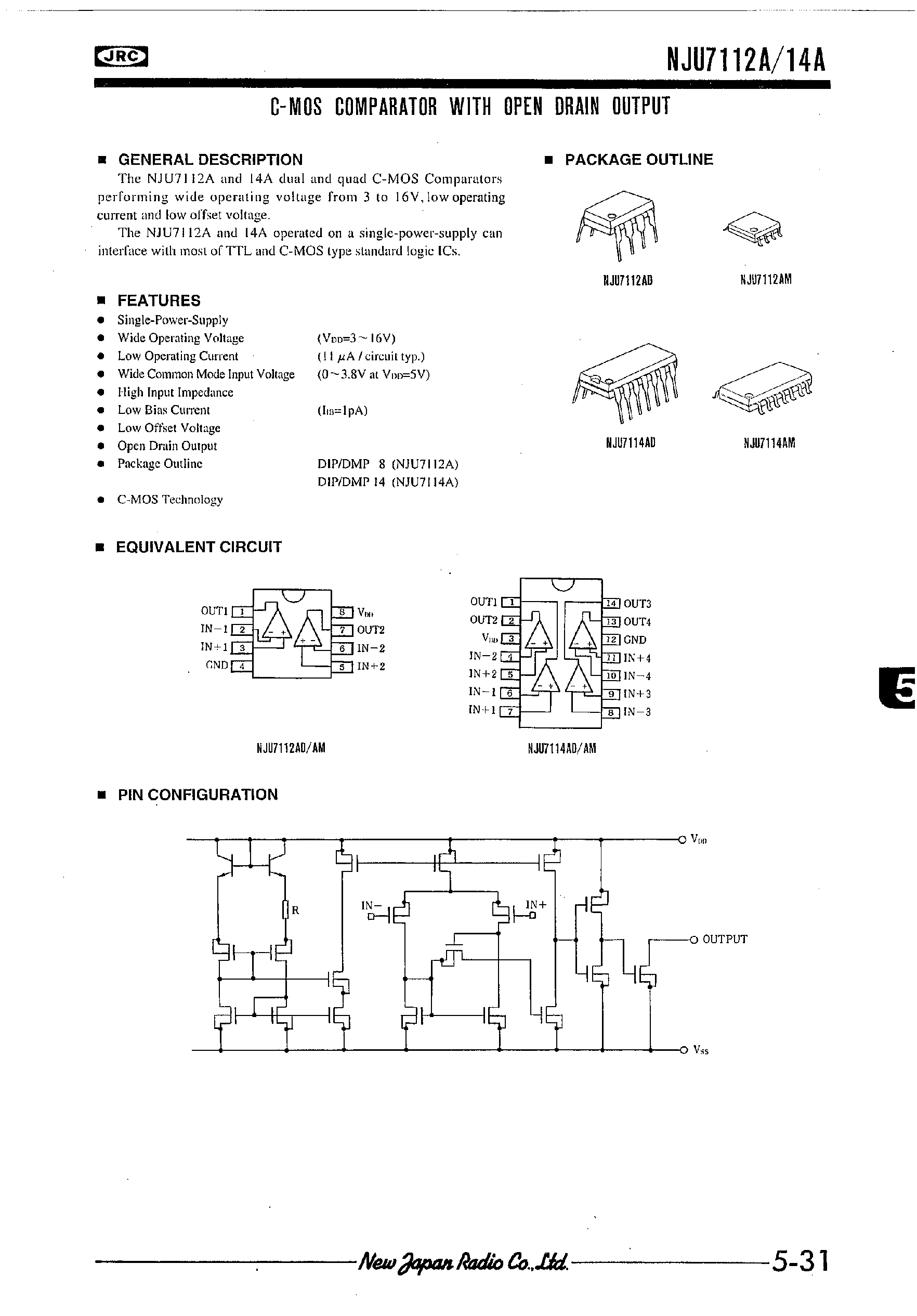 Datasheet NJU7112A - C-MOS COMPARATOR WITH OPEN DRAIN OUTPUT page 1