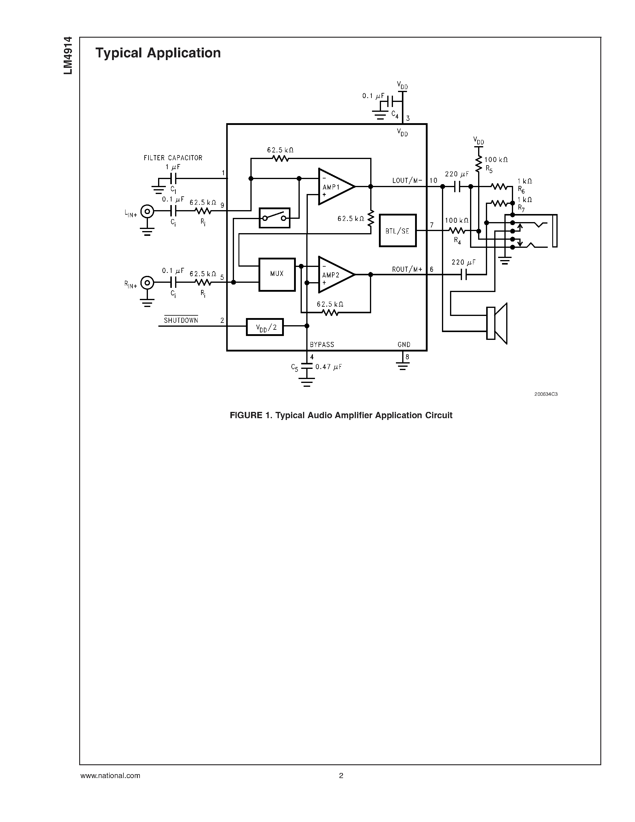 Даташит MXF10A - 2 Watt Audio Power Amplifier with Selectable Shutdown Logic Level страница 2