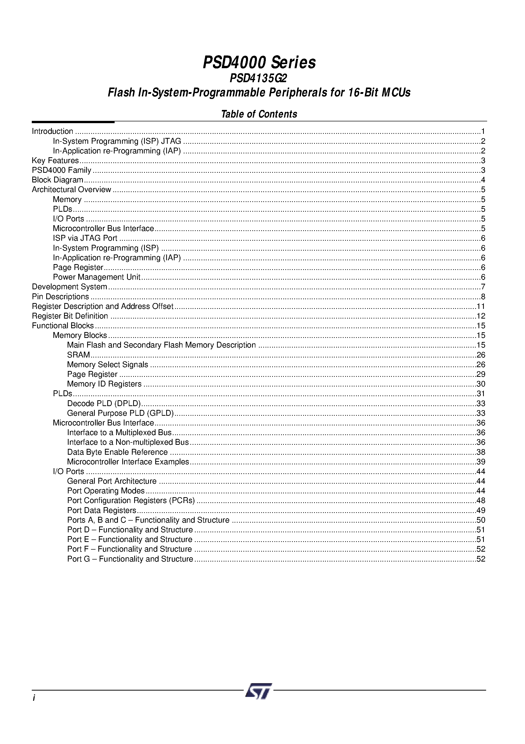 Datasheet PSD4135F2V-B-12B81I - Flash In-System-Programmable Peripherals for 16-Bit MCUs page 2