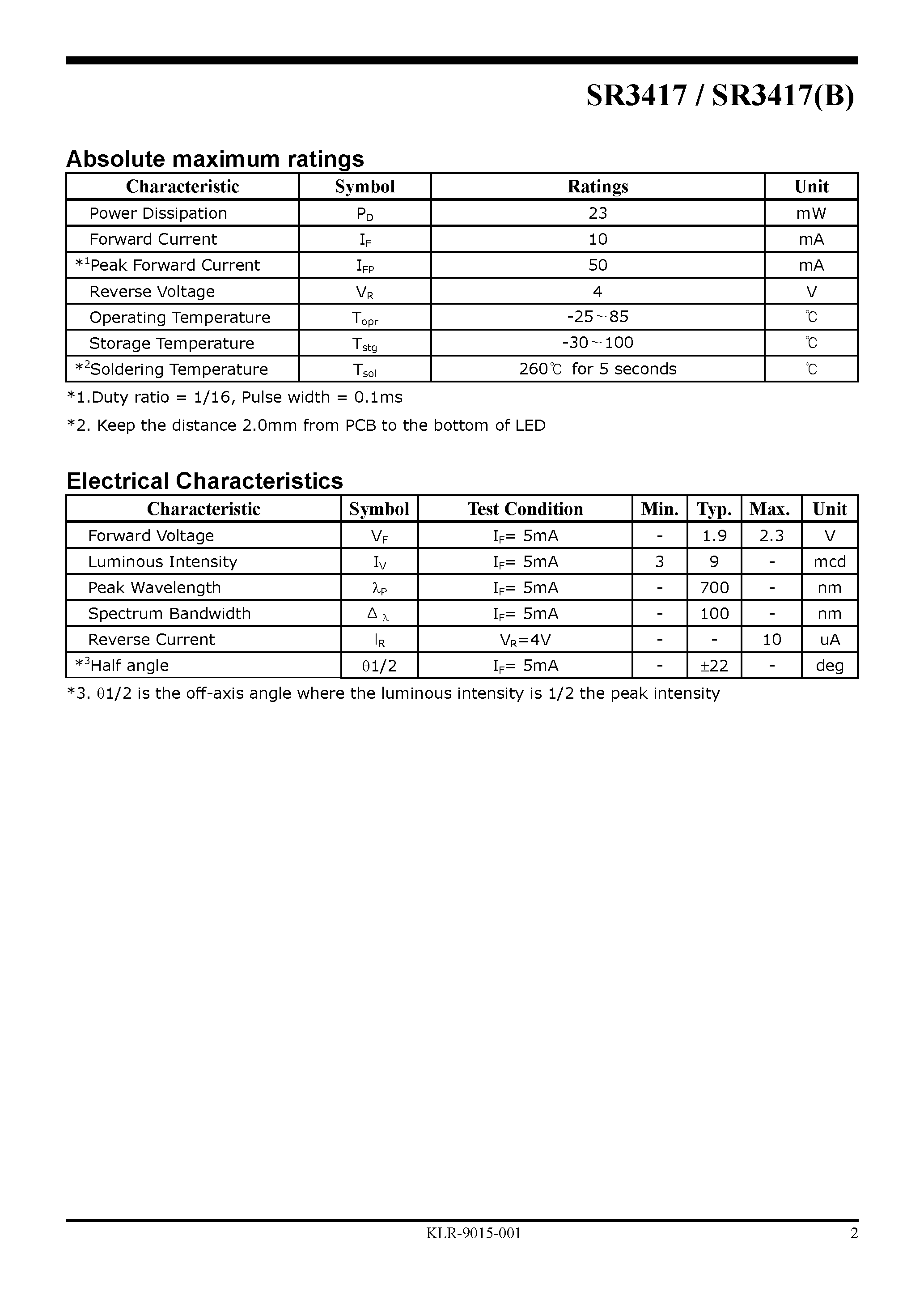 Datasheet SR3417(B) - LED Lamp page 2