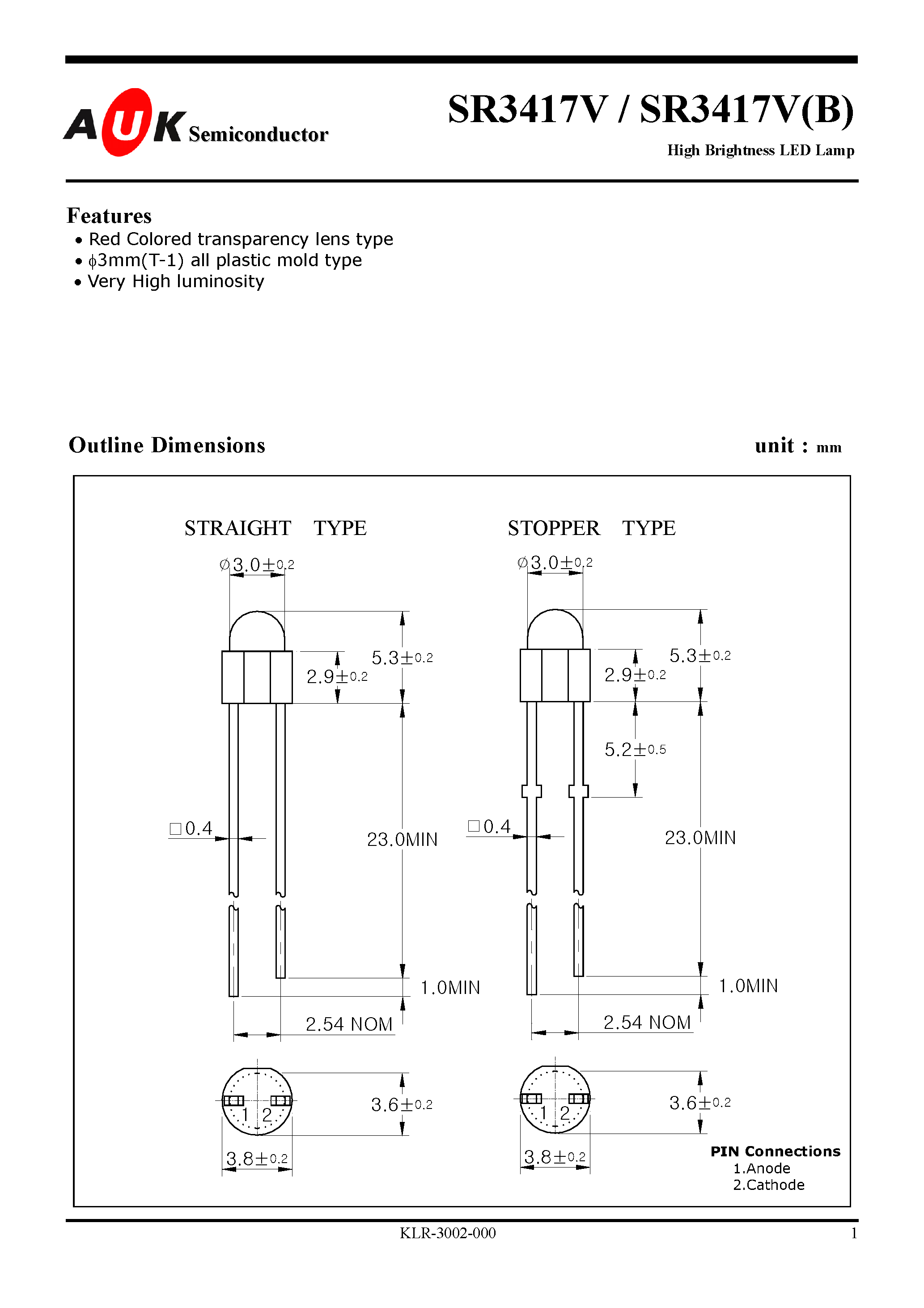 Datasheet SR3417-V - High Brightness LED Lamp page 1