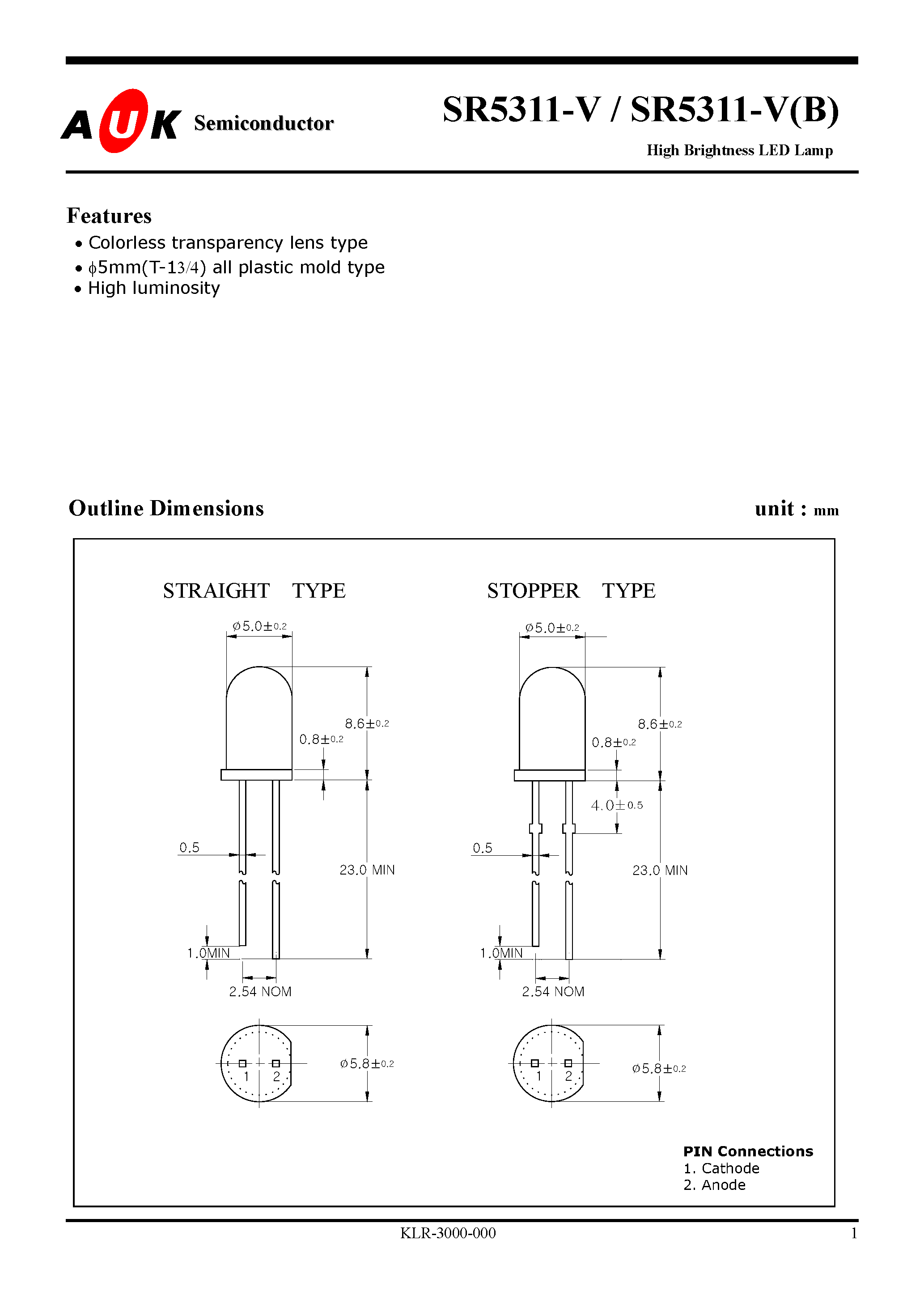 Datasheet SR5311-V - High Brightness LED Lamp page 1