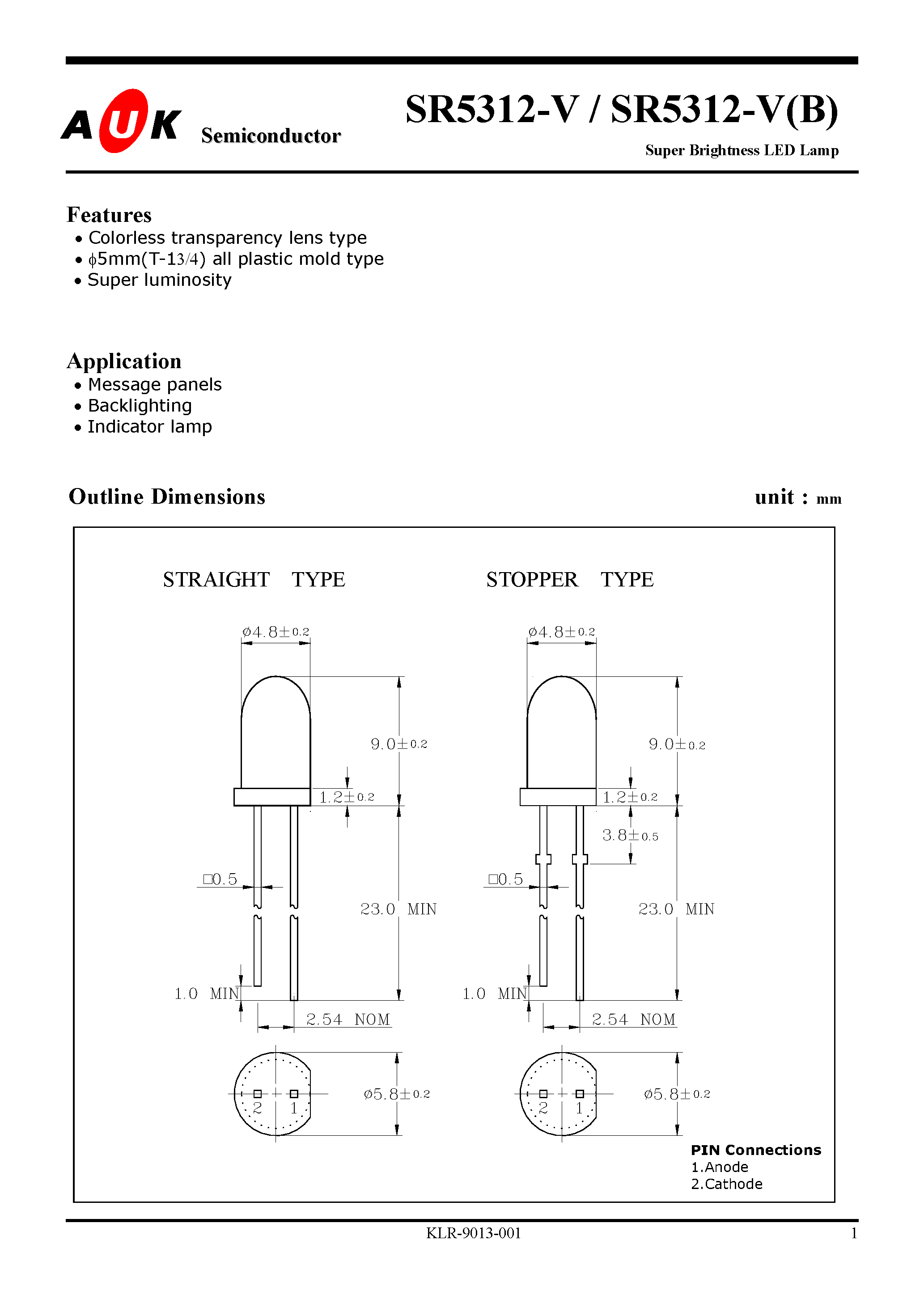 Datasheet SR5312-V - Super Brightness LED Lamp page 1