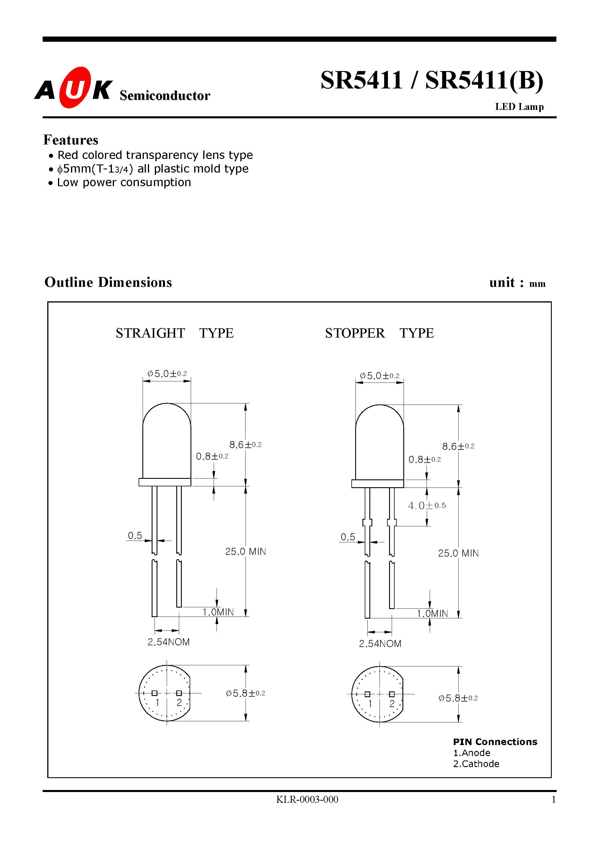 Datasheet SR5411(B) - LED Lamp page 1