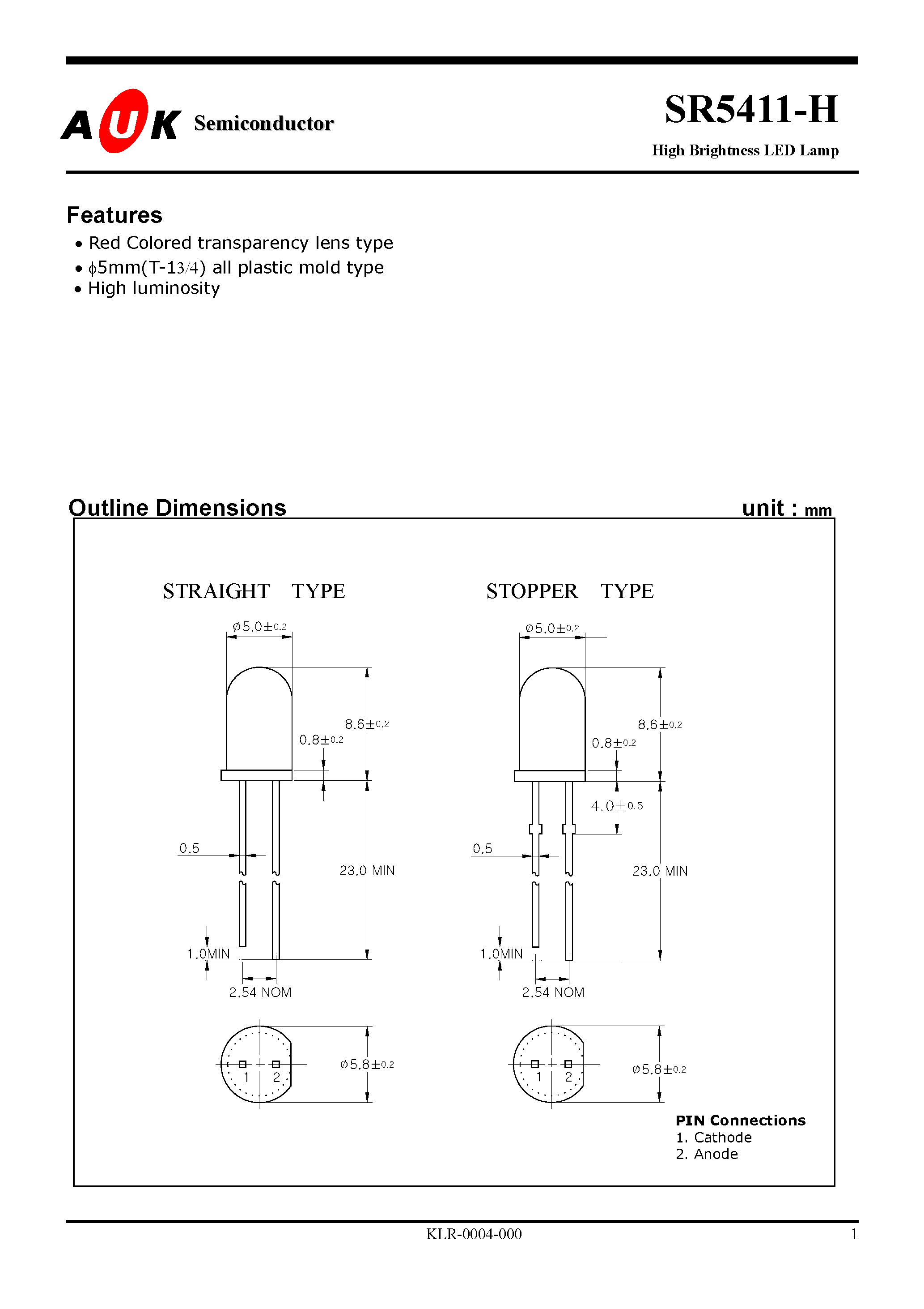 Даташит SR5411-H - High Brightness LED Lamp страница 1