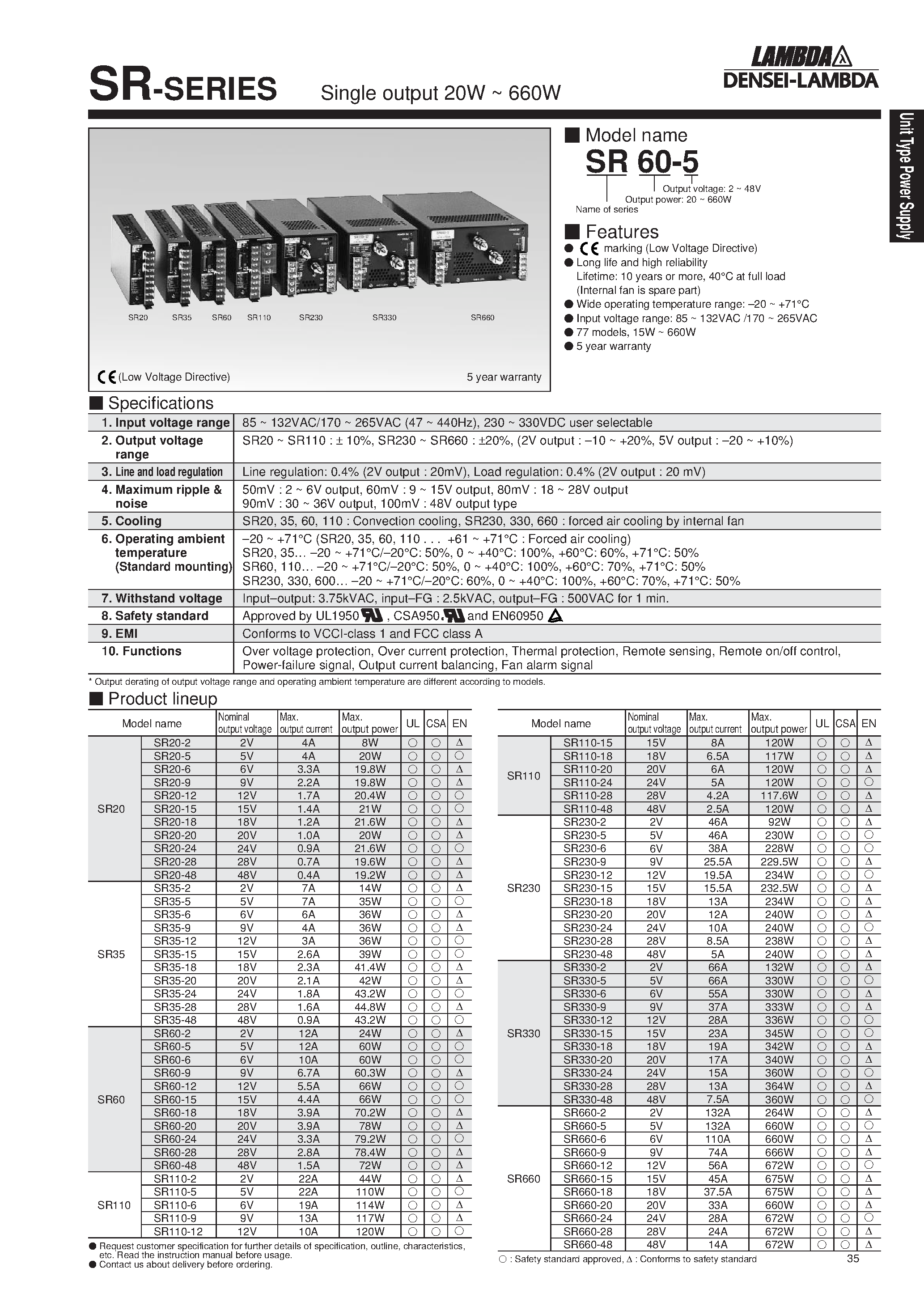 Datasheet SR60-6 - Single output 20W ~ 660W page 1
