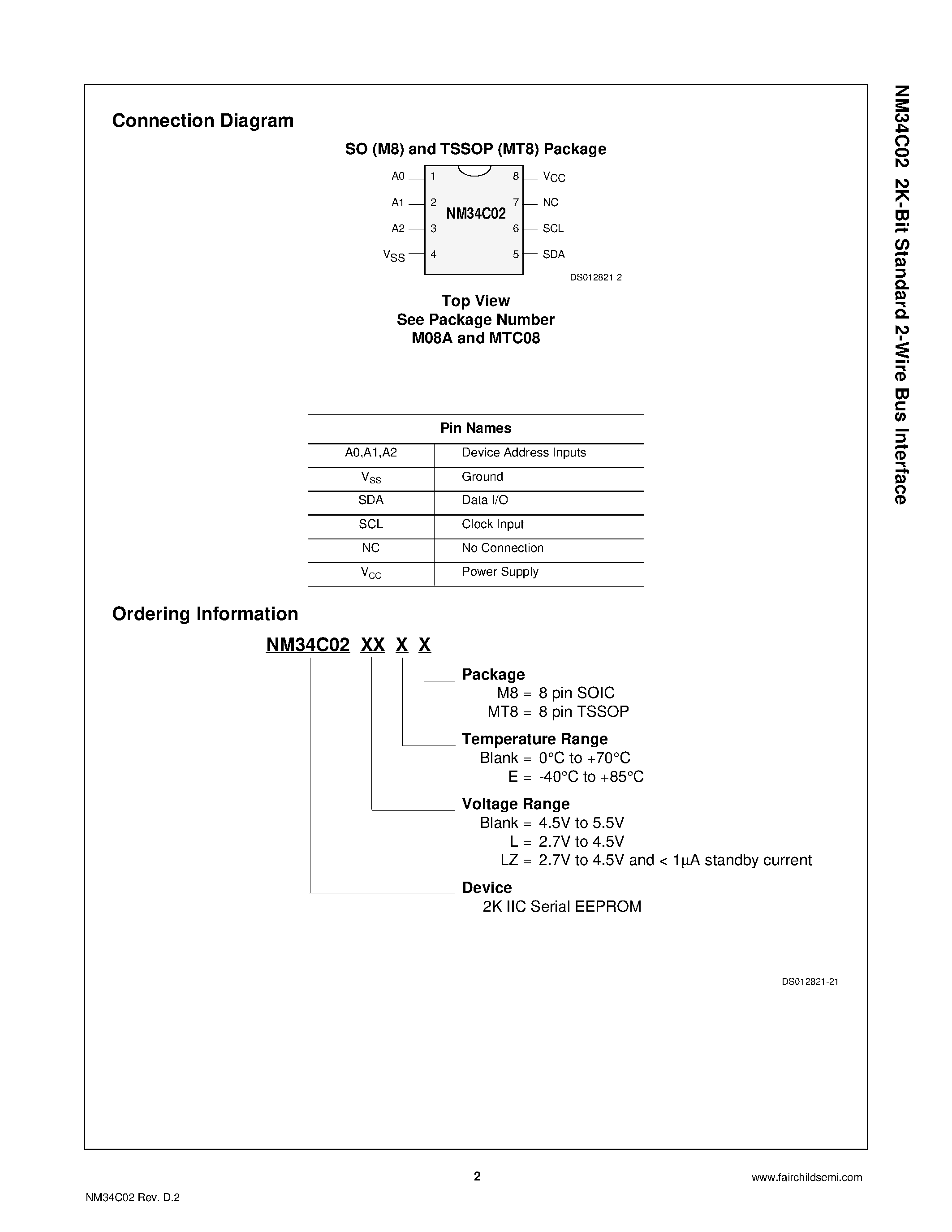 Даташит NM34C02 - 2K-Bit Standard 2-Wire Bus Interface страница 2