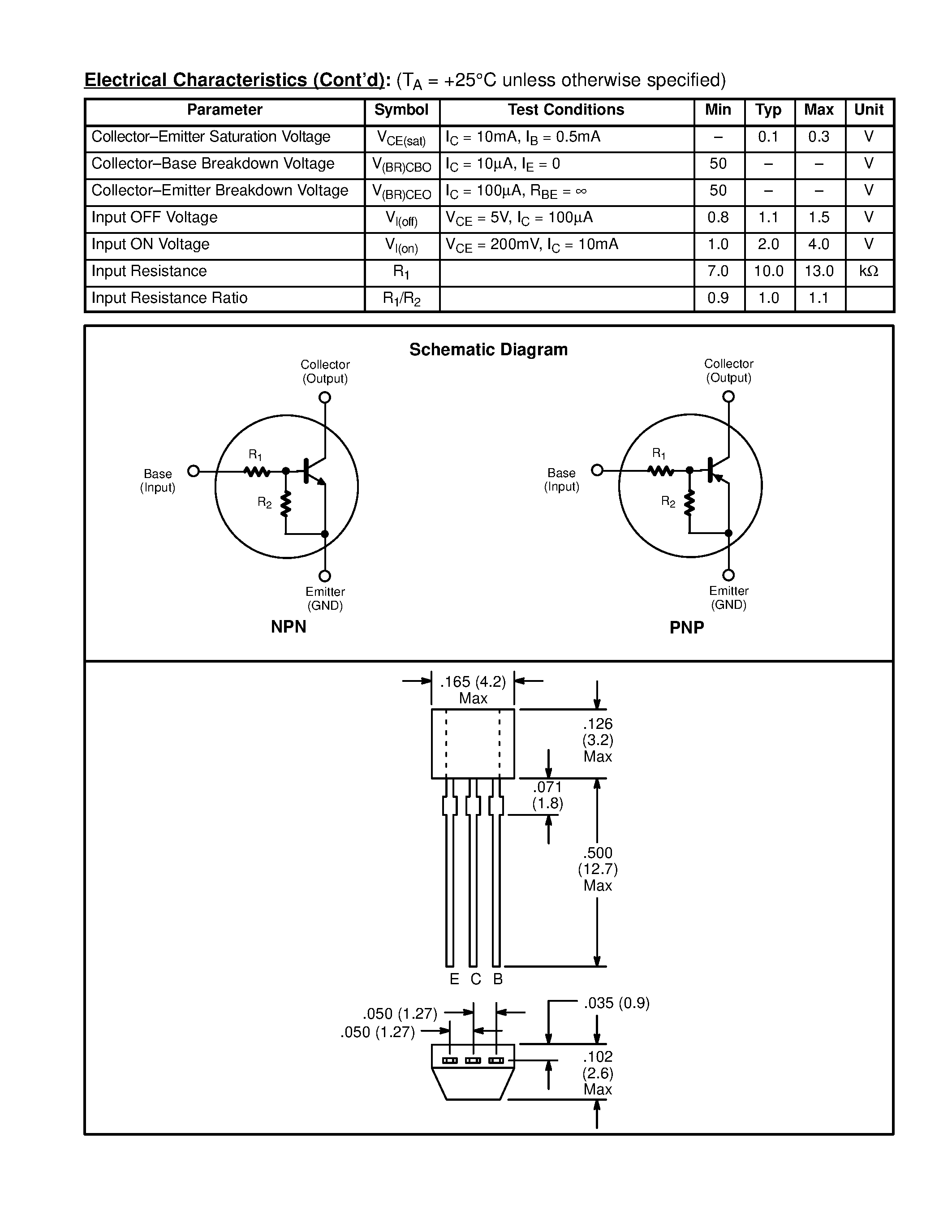 Даташит NTE2355 - Silicon Complementary Transistors Digital w/2 Built-In 10k Bias Resistors страница 2