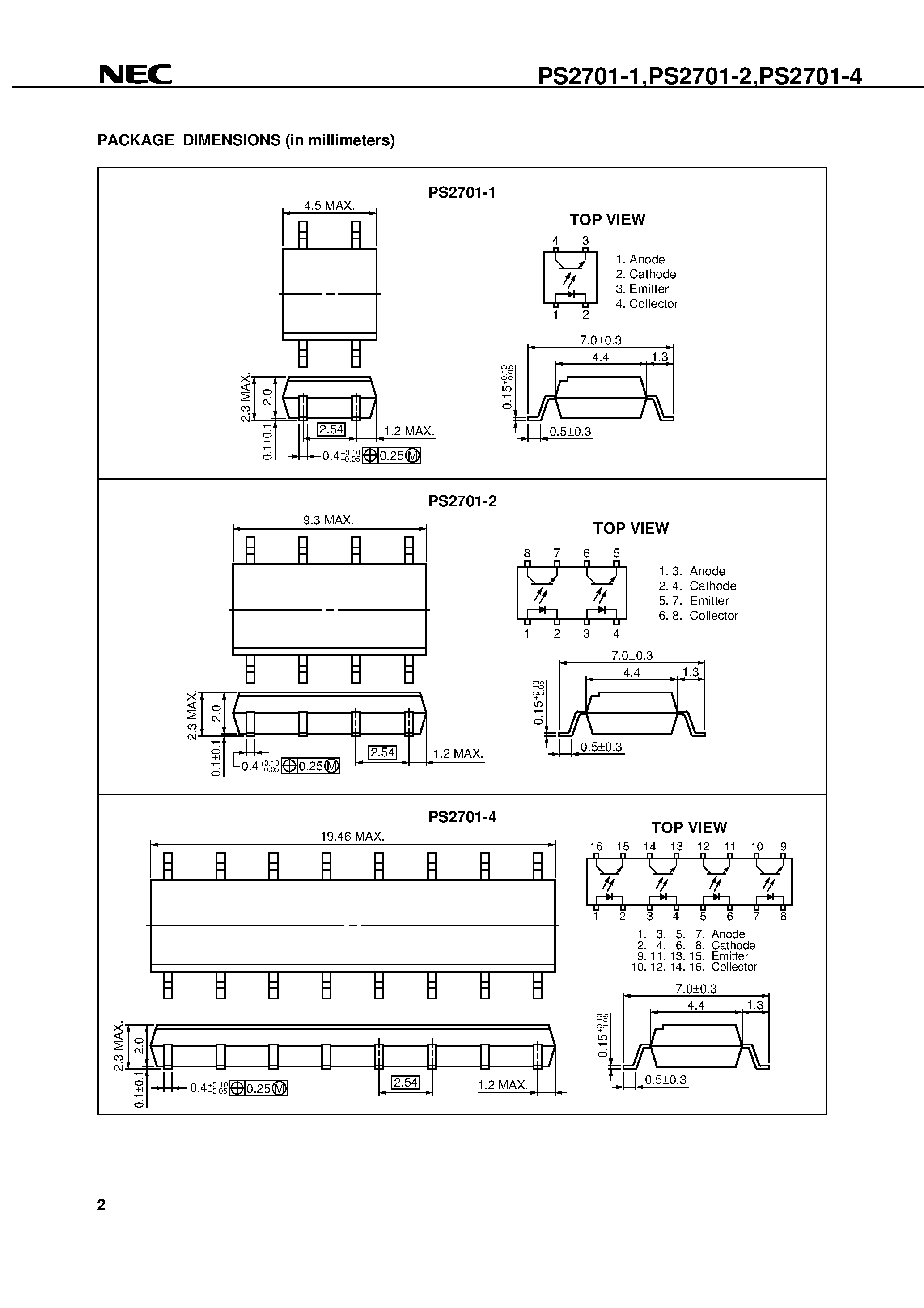 Datasheet PS2701-1-V - HIGH ISOLATION VOLTAGE SOP MULTI PHOTOCOUPLER page 2