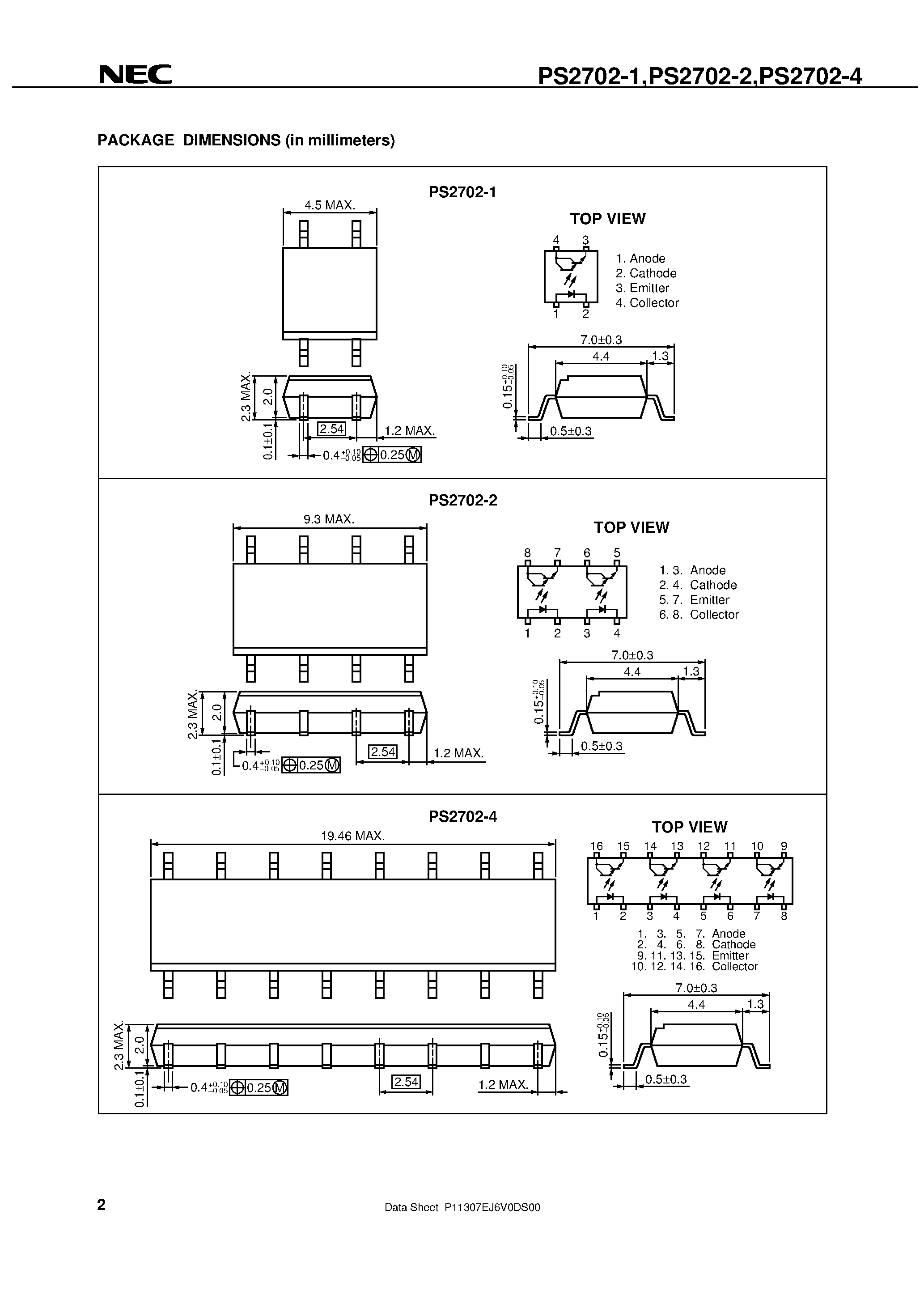 Datasheet PS2702-1-V - HIGH ISOLATION VOLTAGE DARLINGTON TRANSISTOR SOP MULTI PHOTOCOUPLER SERIES page 2