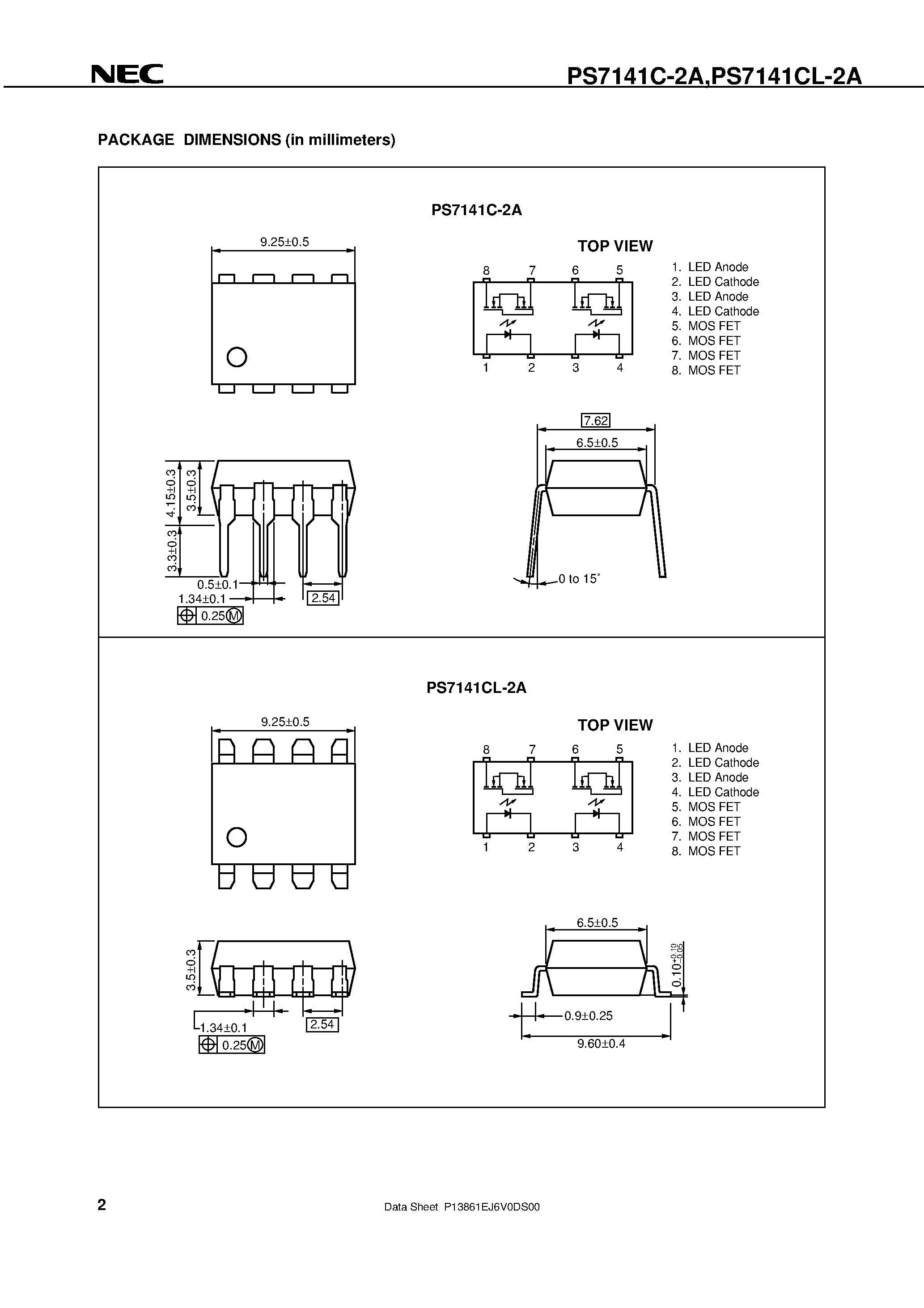 Даташит PS7141-1A - 8-PIN DIP / 200 mA TYP. CURRENT LIMIT TYPE 2-ch Optical Coupled MOS FET страница 2