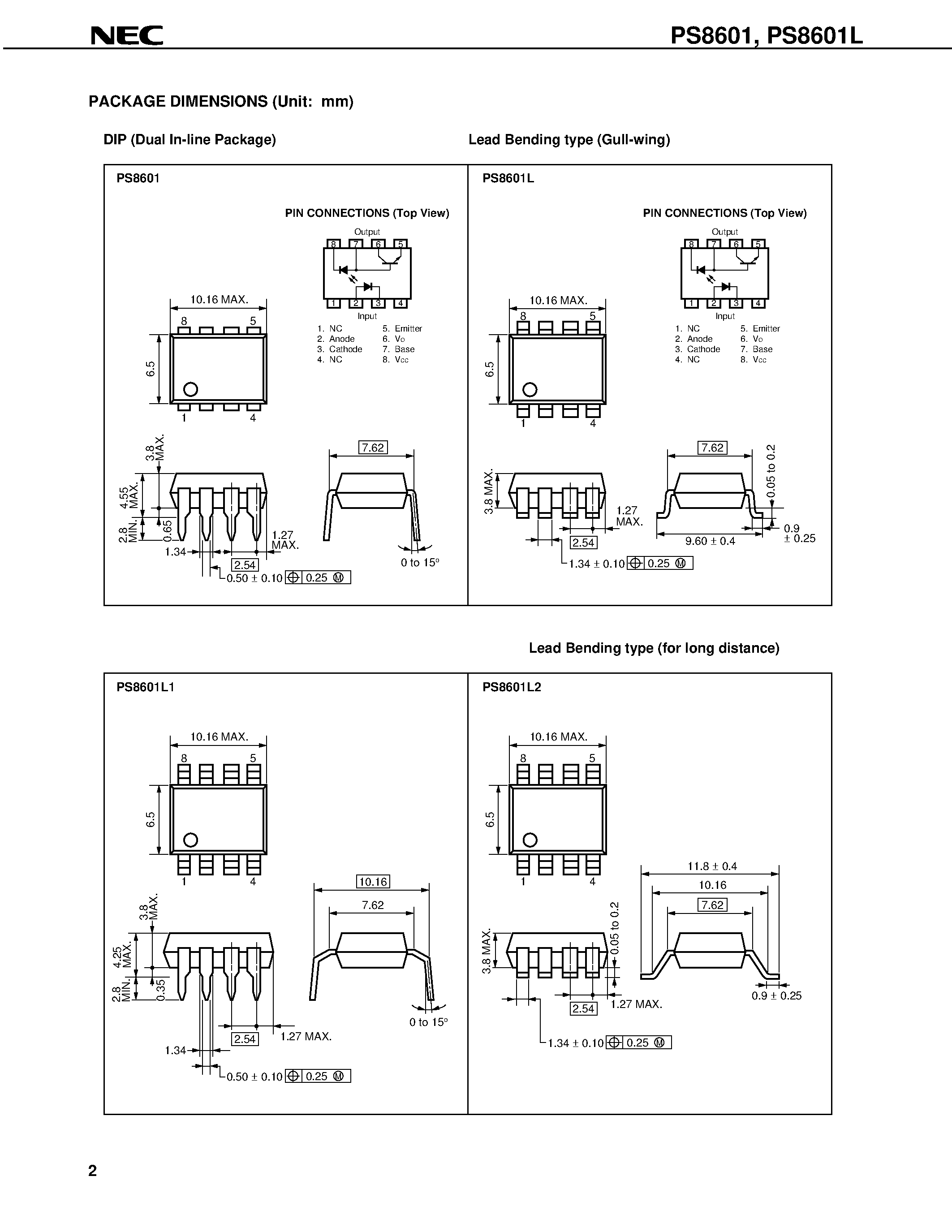 Datasheet PS8601-V - HIGH SPEED ANALOG OUTPUT TYPE 8 PIN PHOTOCOUPLER page 2