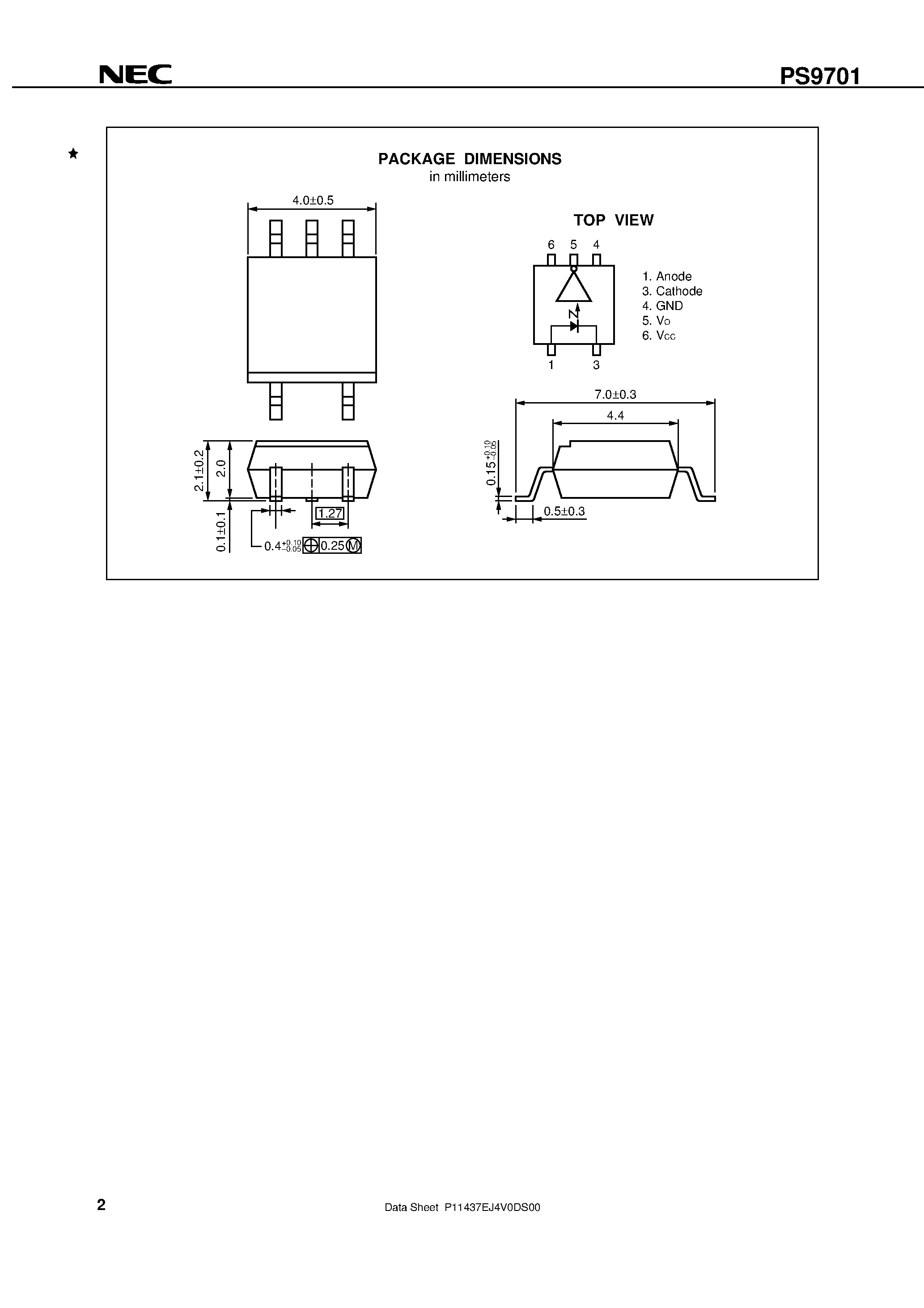 Datasheet PS9701-V - HIGH SPEED DIGITAL OUTPUT TYPE 5-PIN SOP PHOTOCOUPLER page 2