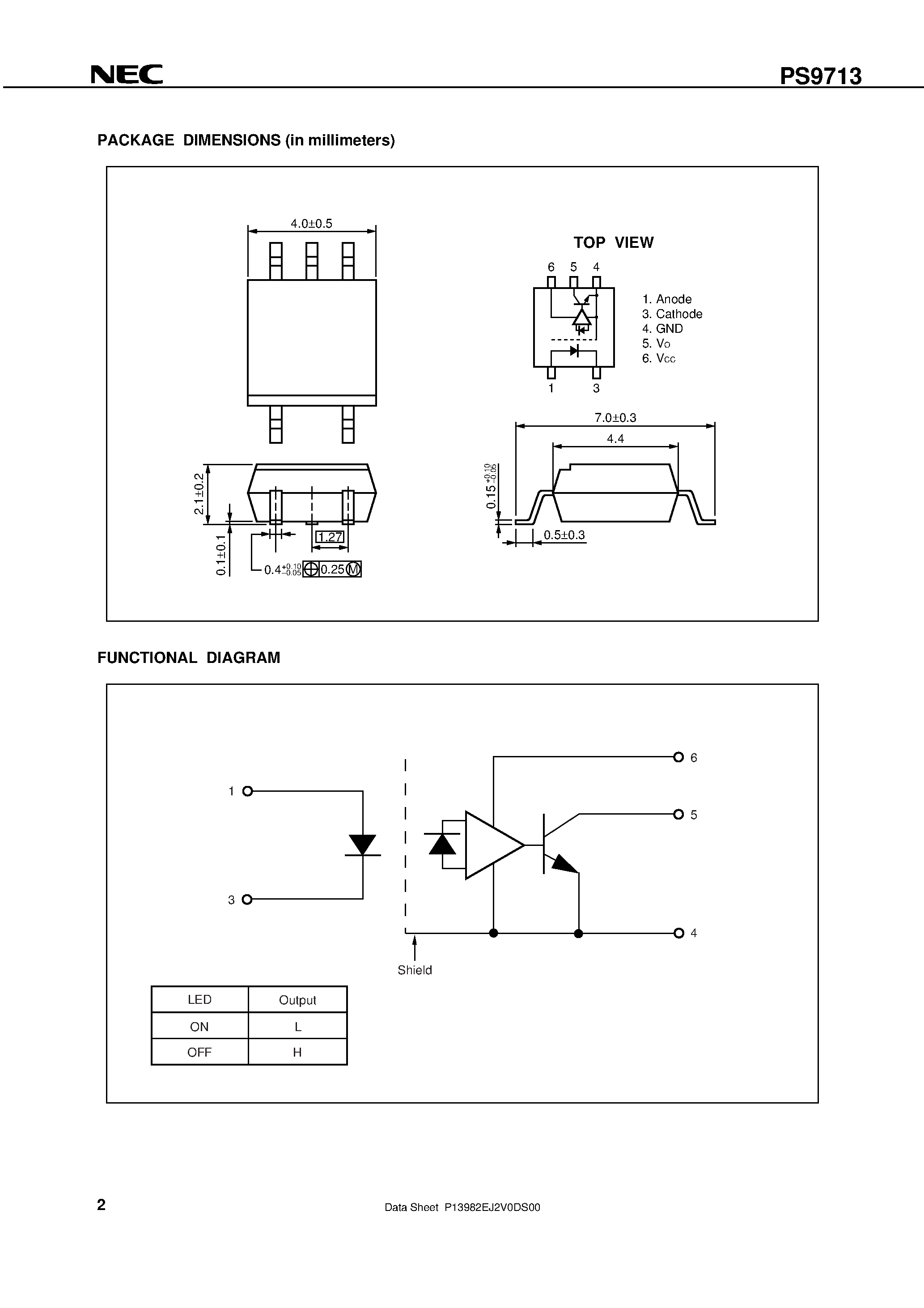 Datasheet PS9713-V - 1 Mbps / OPEN COLLECTOR OUTPUT / FOR GATE DRIVE INTERFACE INTELLIGENT POWER MODULE 5-PIN SOP PHOTOCOUPLER page 2