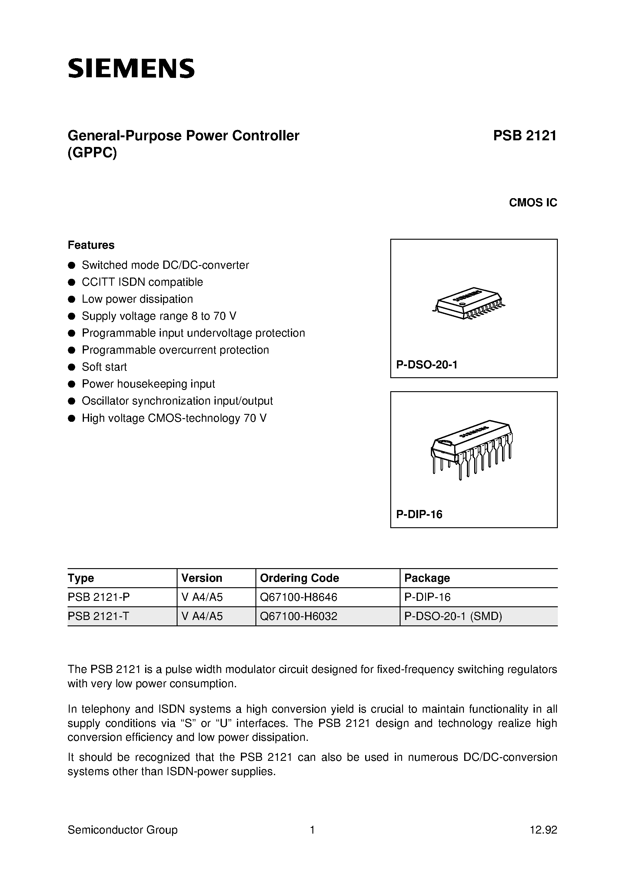 Даташит PSB2121-P - General-Purpose Power Controller страница 1