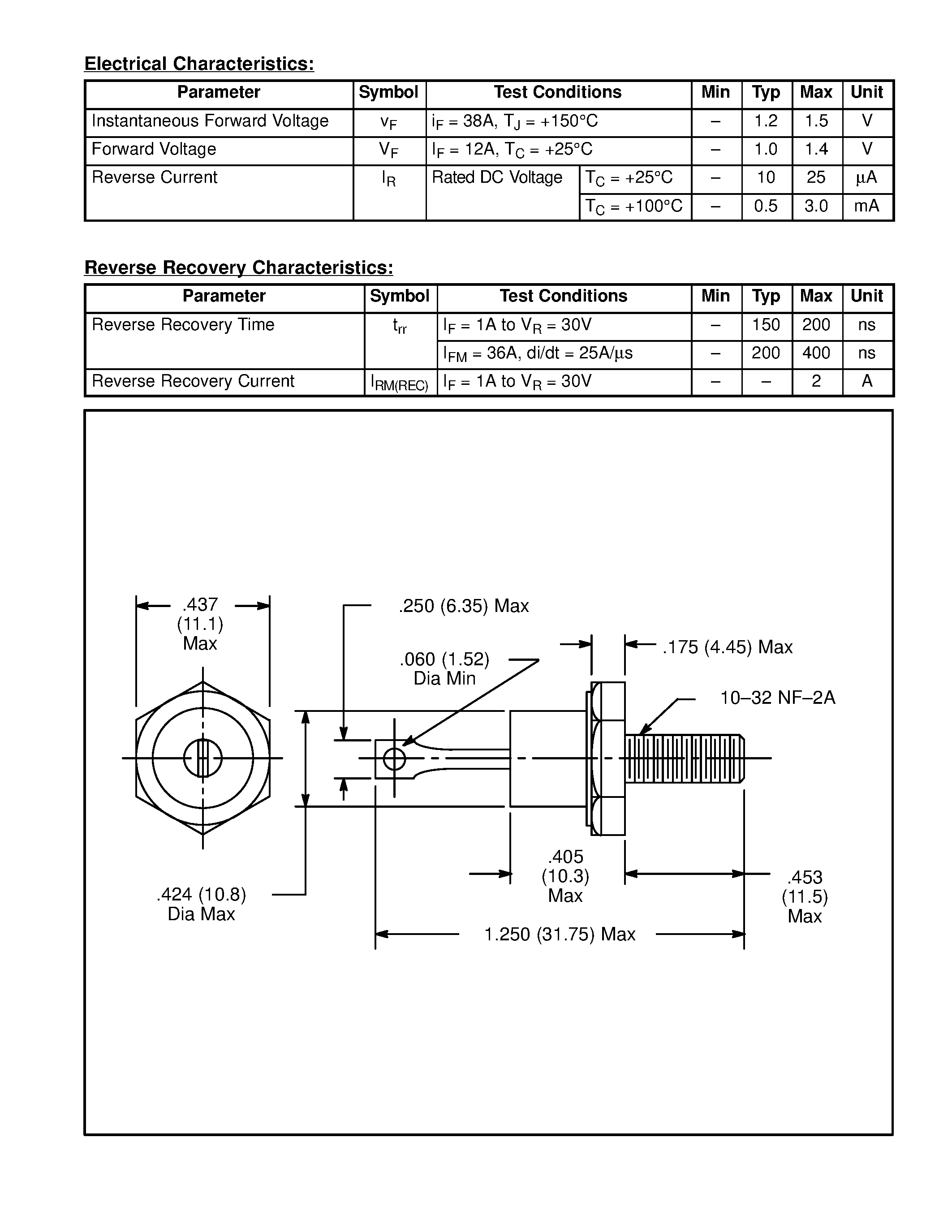 Даташит NTE5818 - Silicon Power Rectifier Stud Mount / Fast Recovery / 12 Amp страница 2