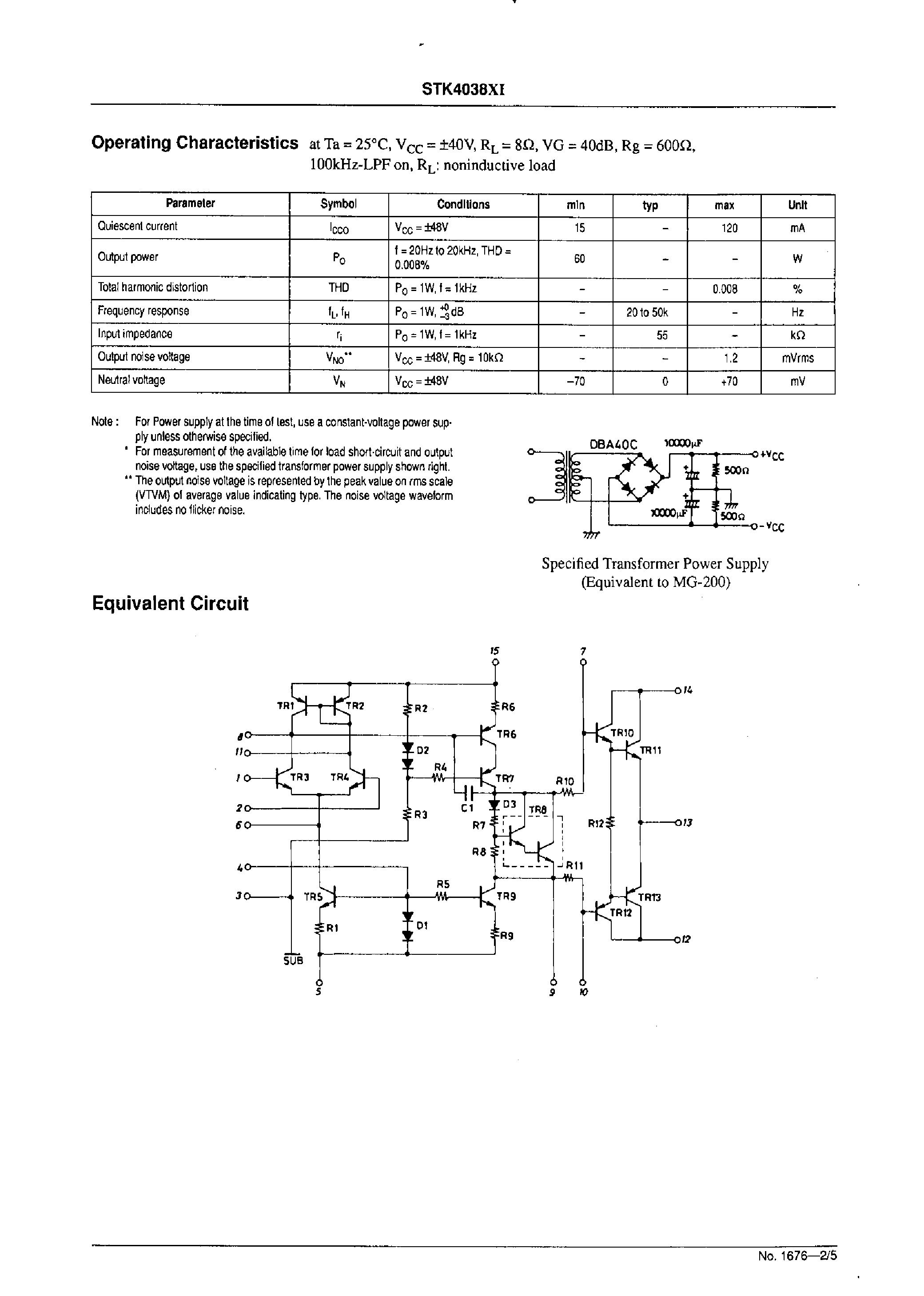 Datasheet STK4038XI - AF Power Amplifier (Split Power Supply) (60 W min / THD = 0.008%) page 2