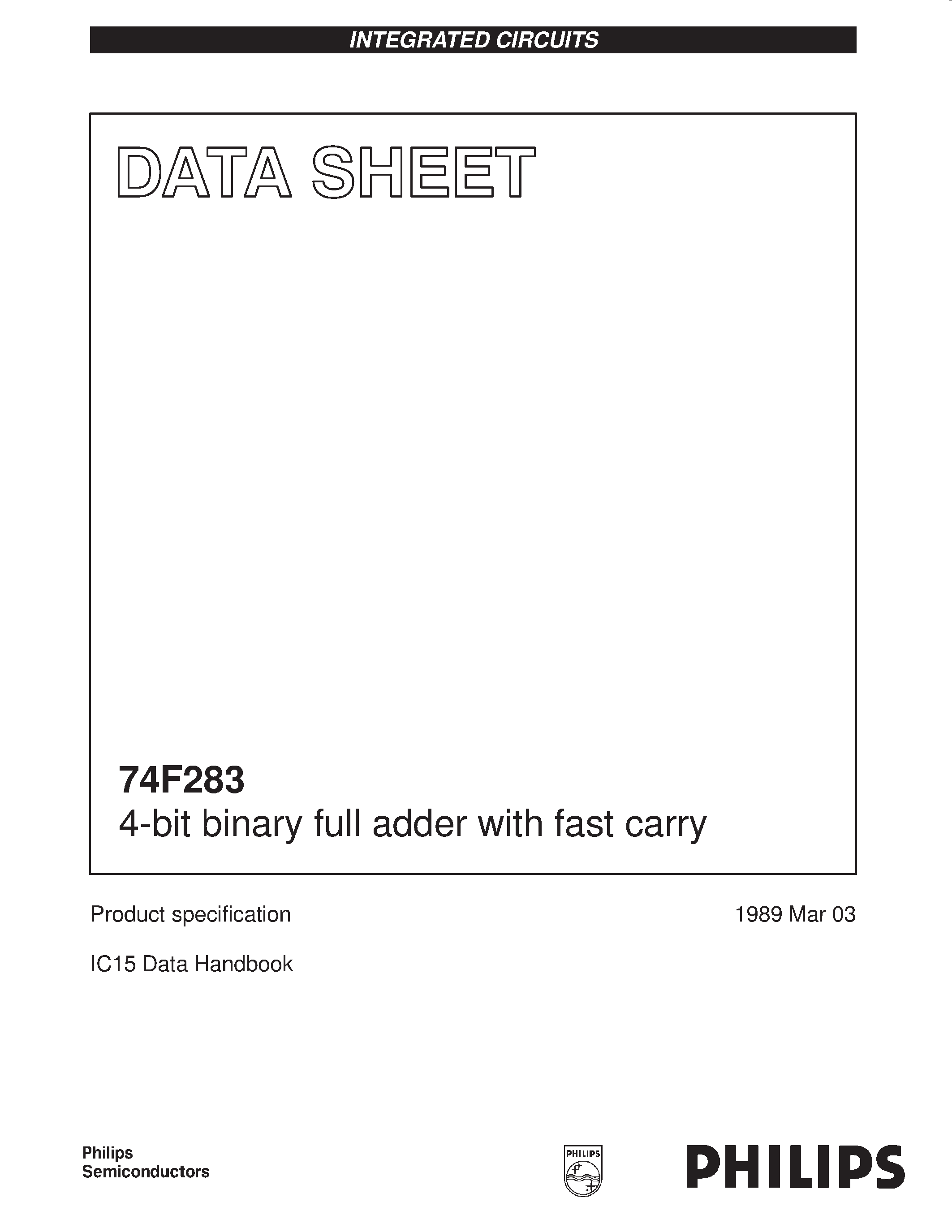 Даташит N74F283D - 4-bit binary full adder with fast carry страница 1