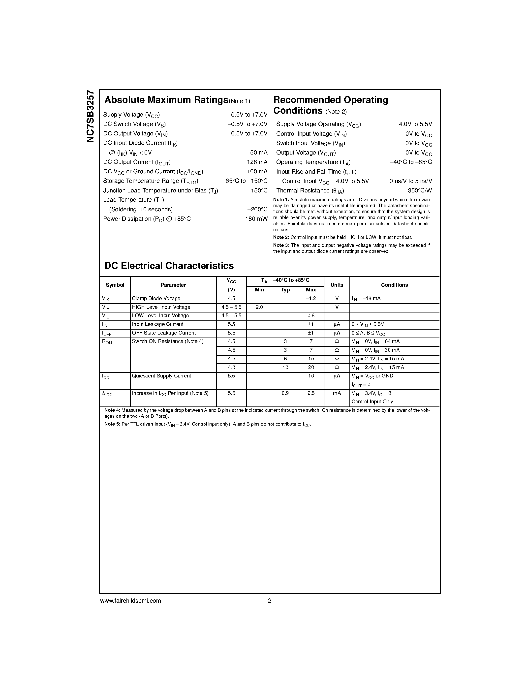 Даташит NC7SB3257 - TinyLogic. UHS Single 2-to-1 Multiplexer/Demultiplexer Bus Switch страница 2