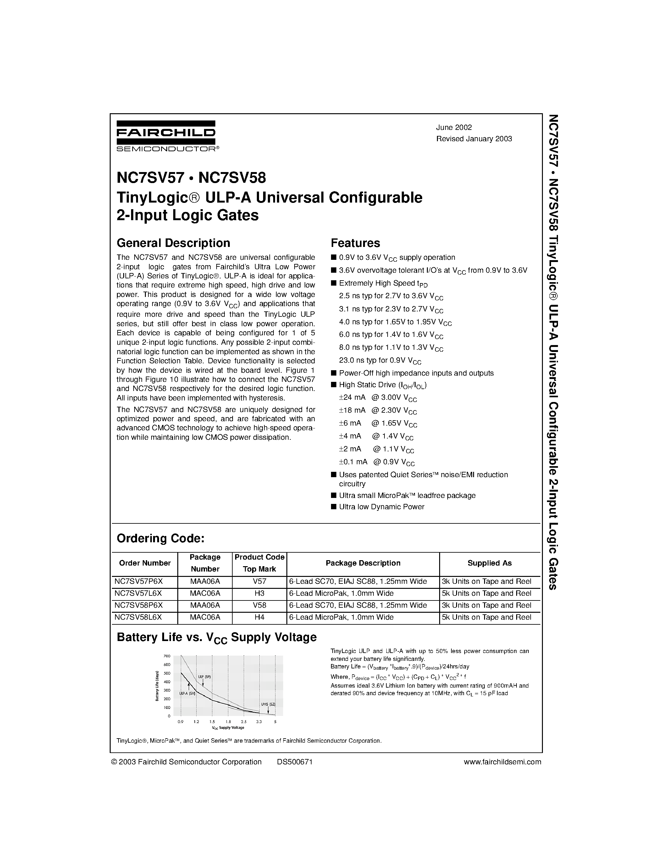 Даташит NC7SV57 - TinyLogic. ULP-A Universal Configurable 2-Input Logic Gates страница 1