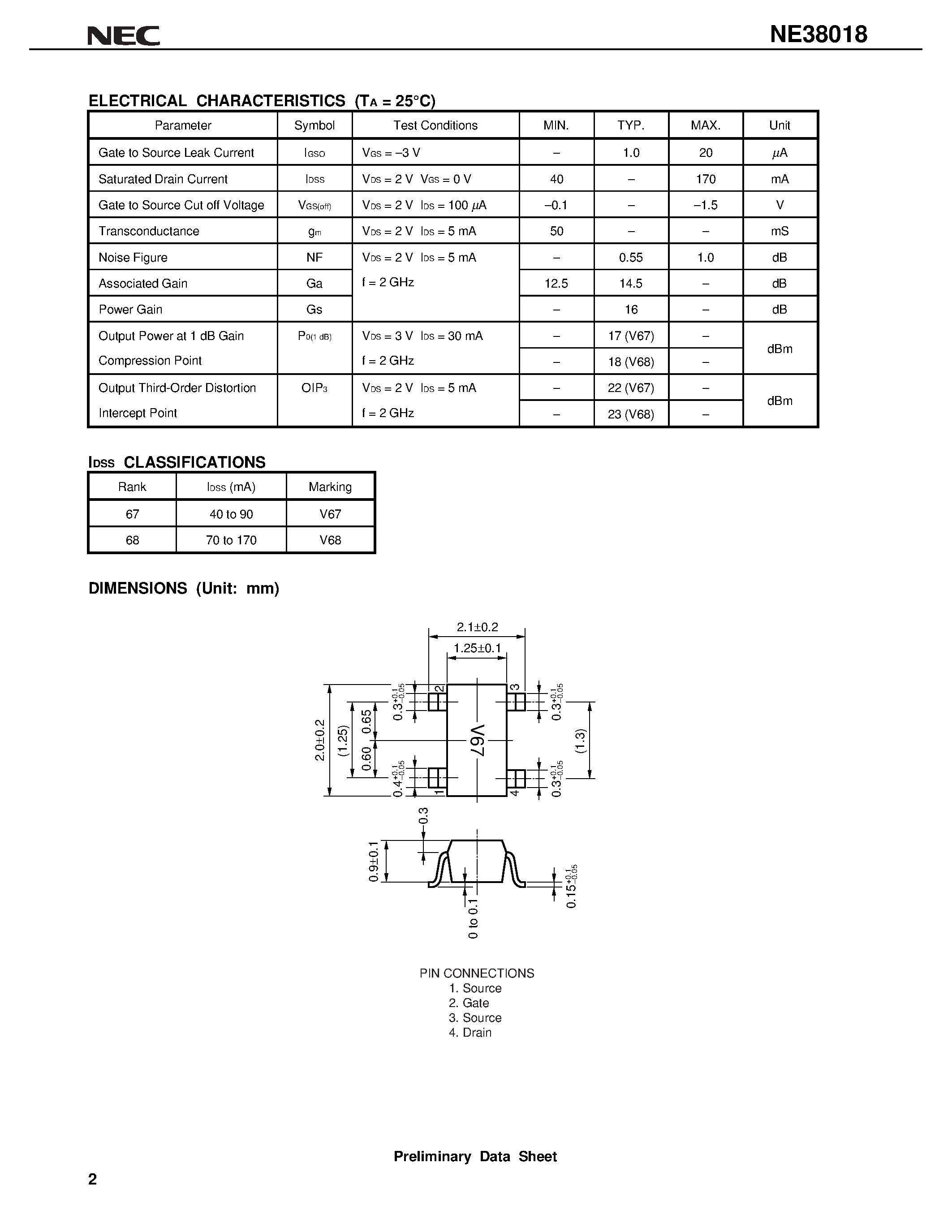 Datasheet NE38018 - L to S BAND LOW NOISE AMPLIFER N-CHANNEL HJ-FET page 2