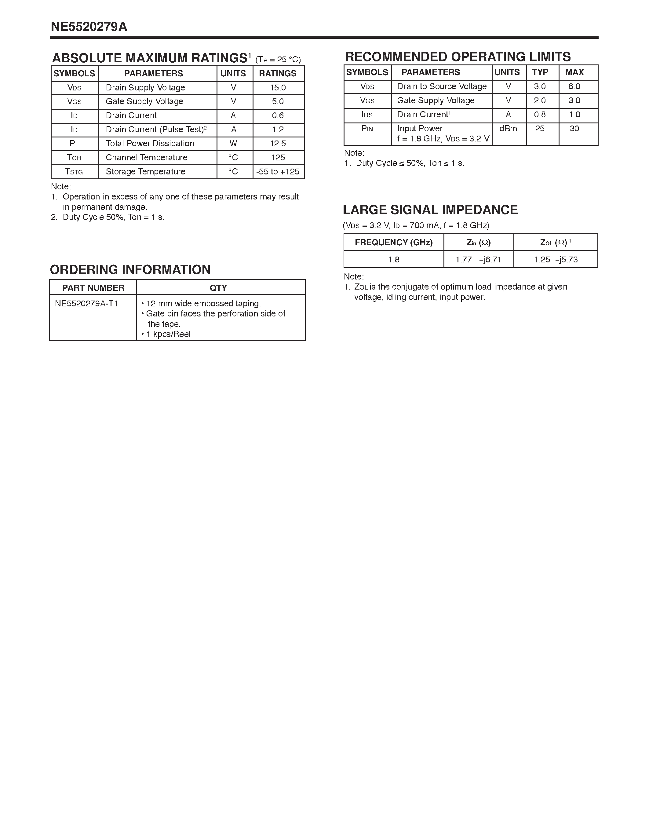 Datasheet NE5520279A - NECS 3.2 V / 2 W / L&S BAND MEDIUM POWER SILICON LD-MOSFET page 2