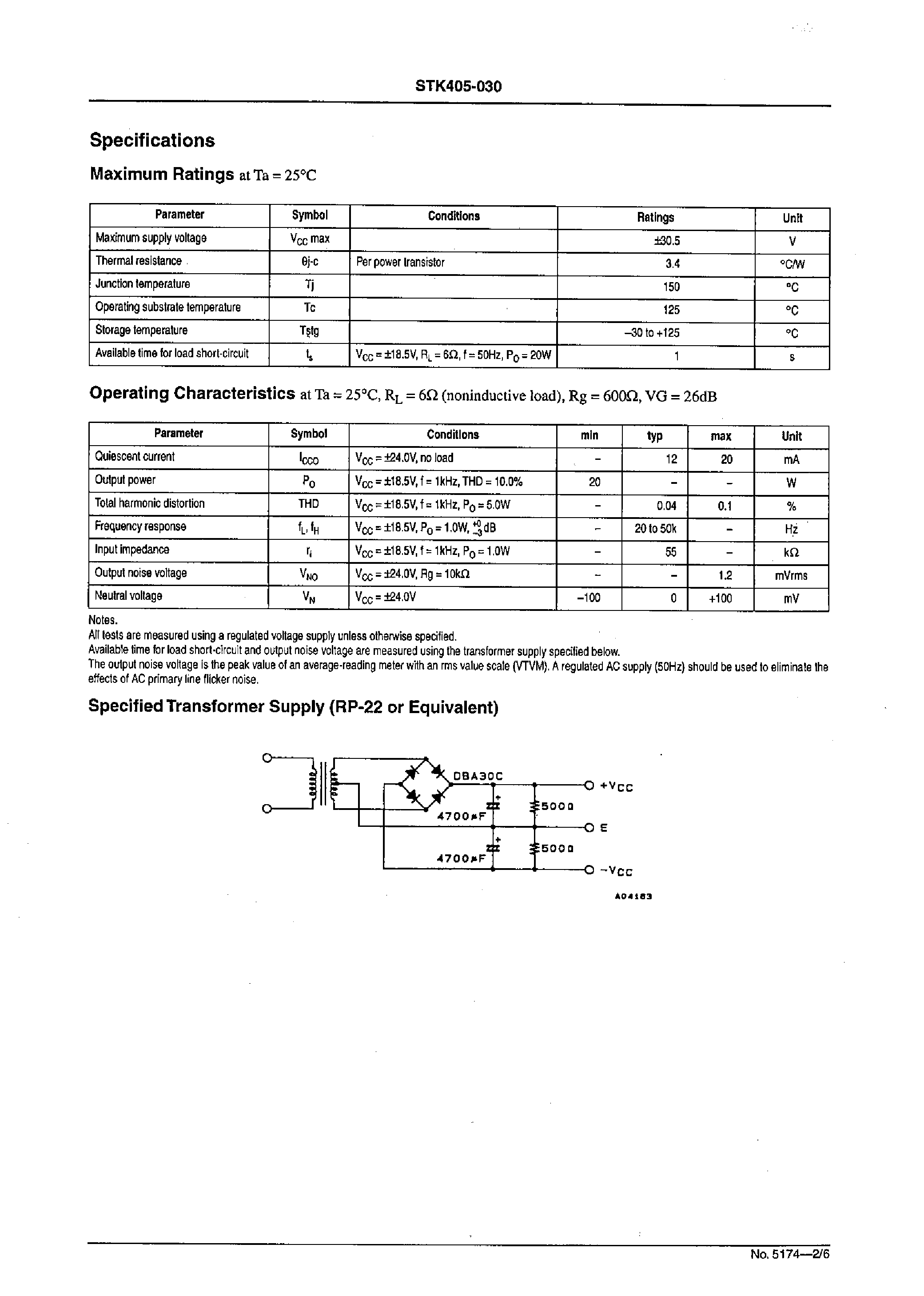 Datasheet STK405-010 - 2ch AF Power Amplifier (Split Power Supply) 20W + 20 W min / THD =10% page 2