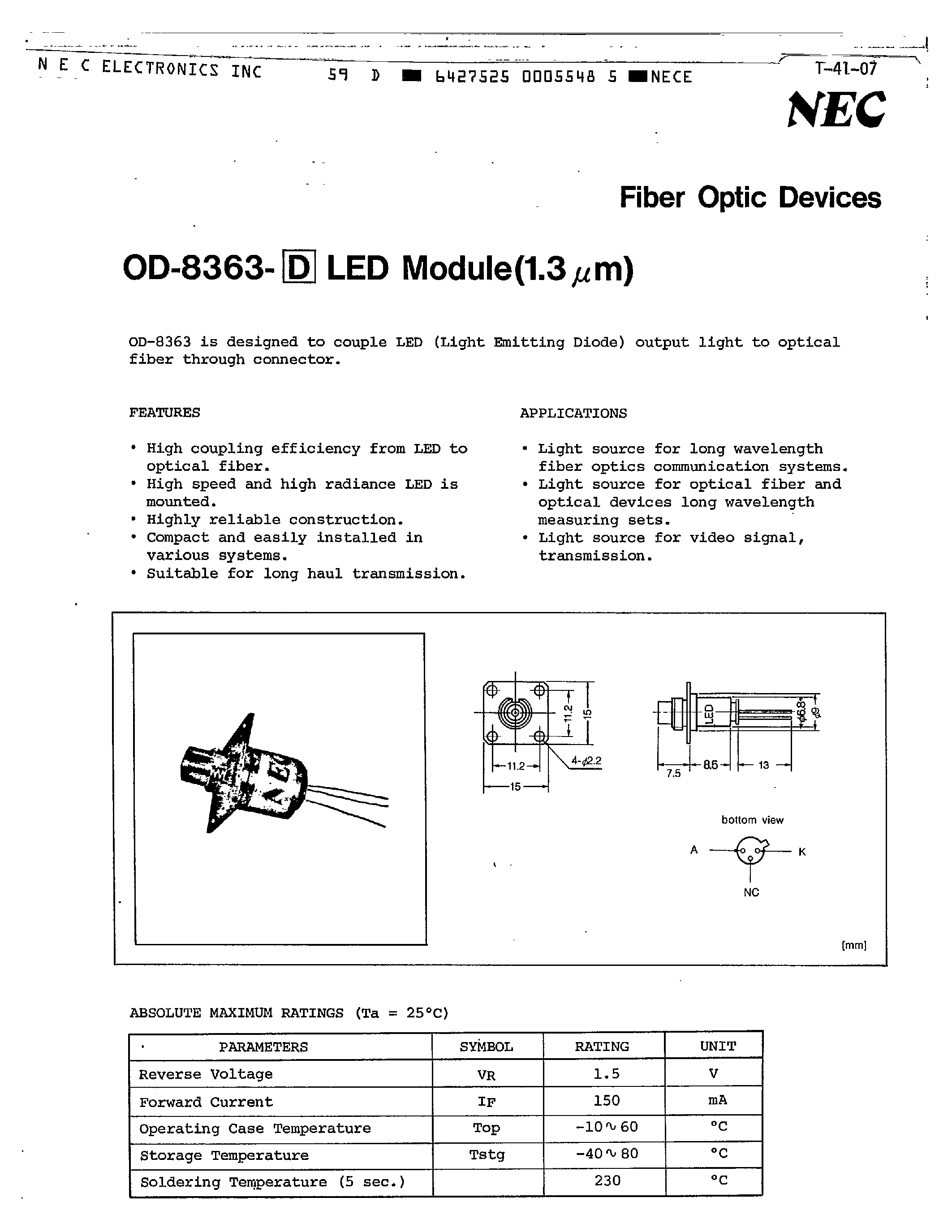 Даташит OD-8363 - LED MODULE (1.2 UM) страница 1