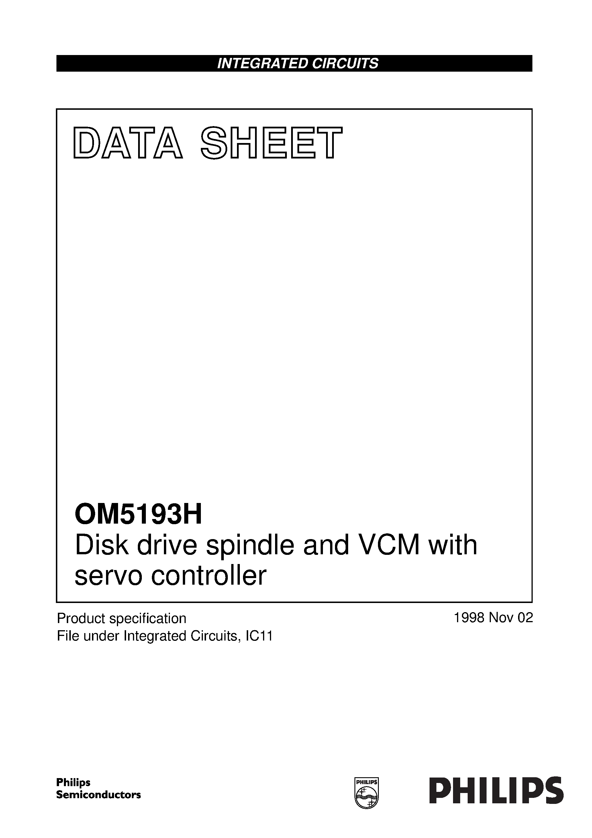 Даташит OM5193 - Disk drive spindle and VCM with servo controller страница 1