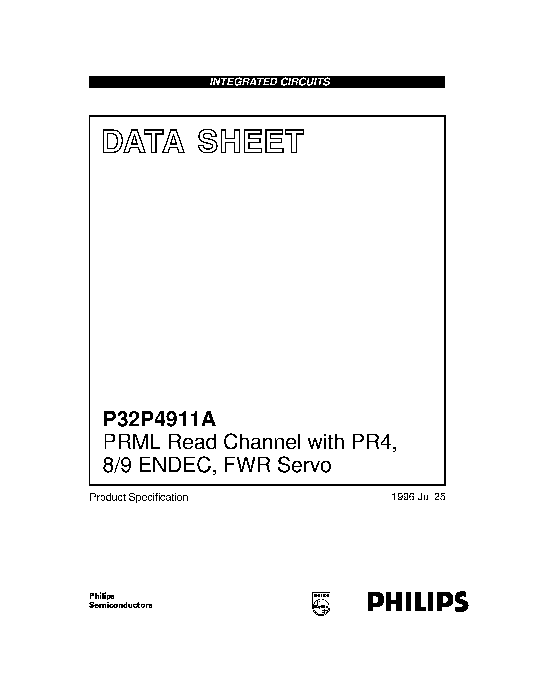 Даташит P32P4911A - PRML Read Channel with PR4 / 8/9 ENDEC / FWR Servo страница 1