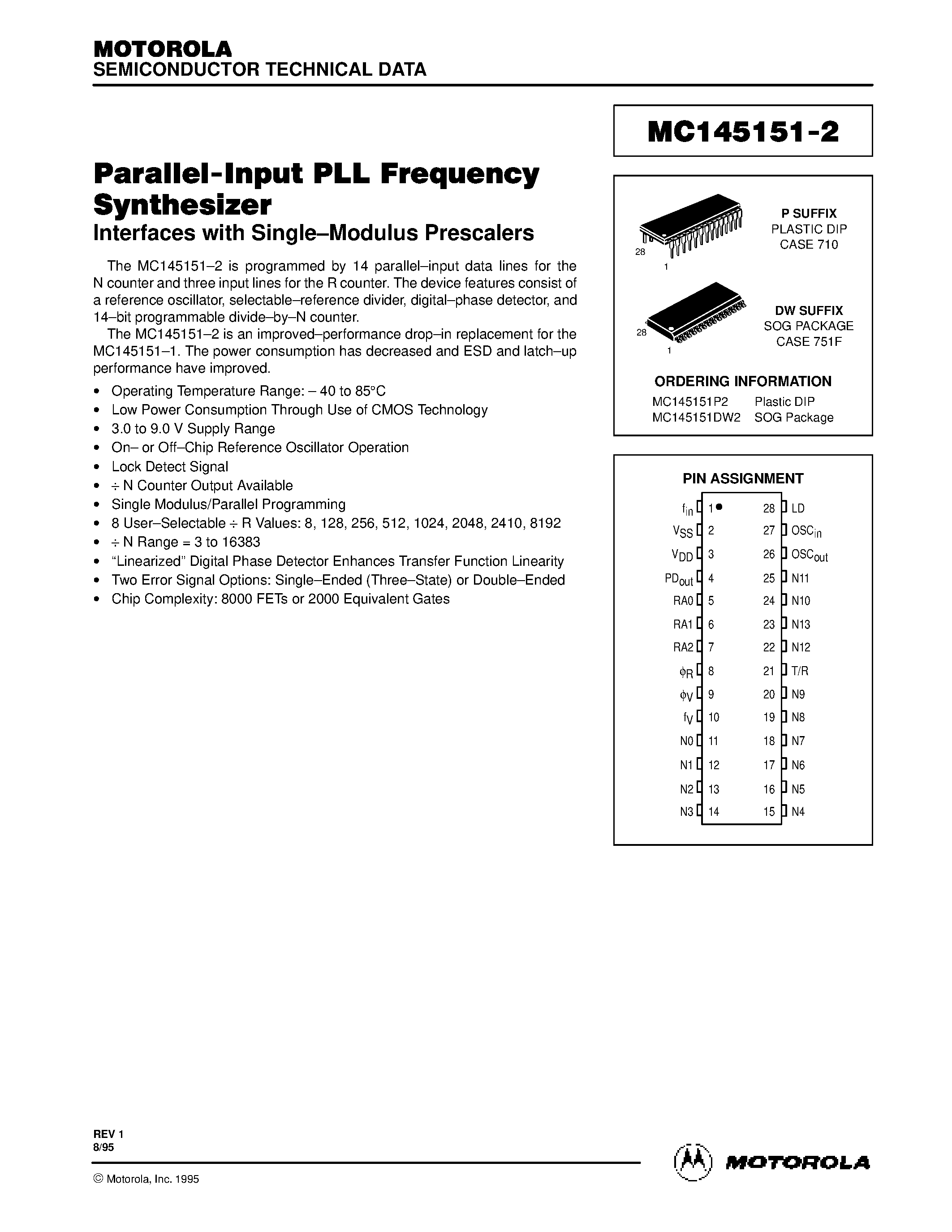 Даташит MC145151 - Parallel-Input PLL Frequency Synthesizer страница 2