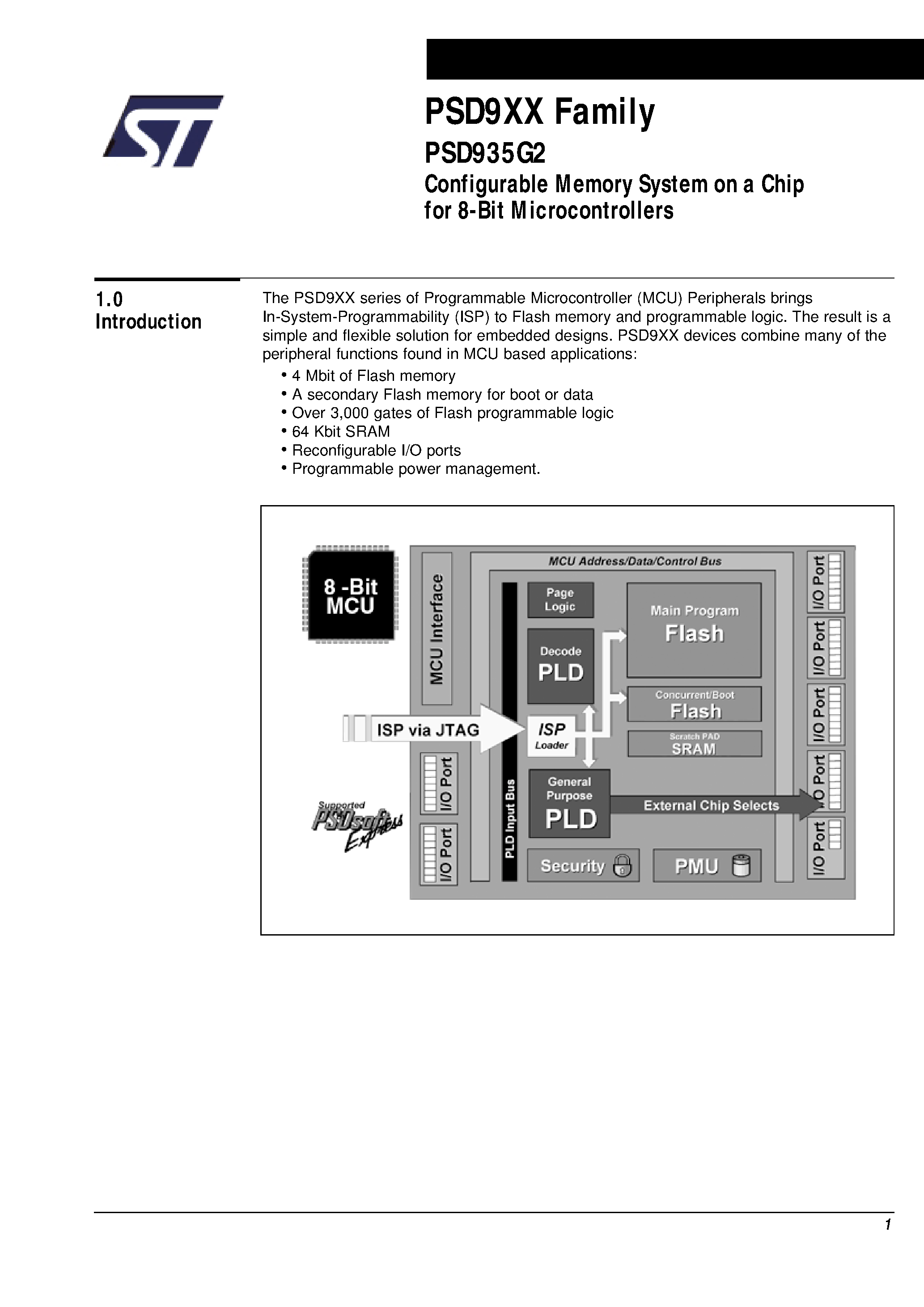 Datasheet PSD935G1-B-20UI - Configurable Memory System on a Chip for 8-Bit Microcontrollers page 2