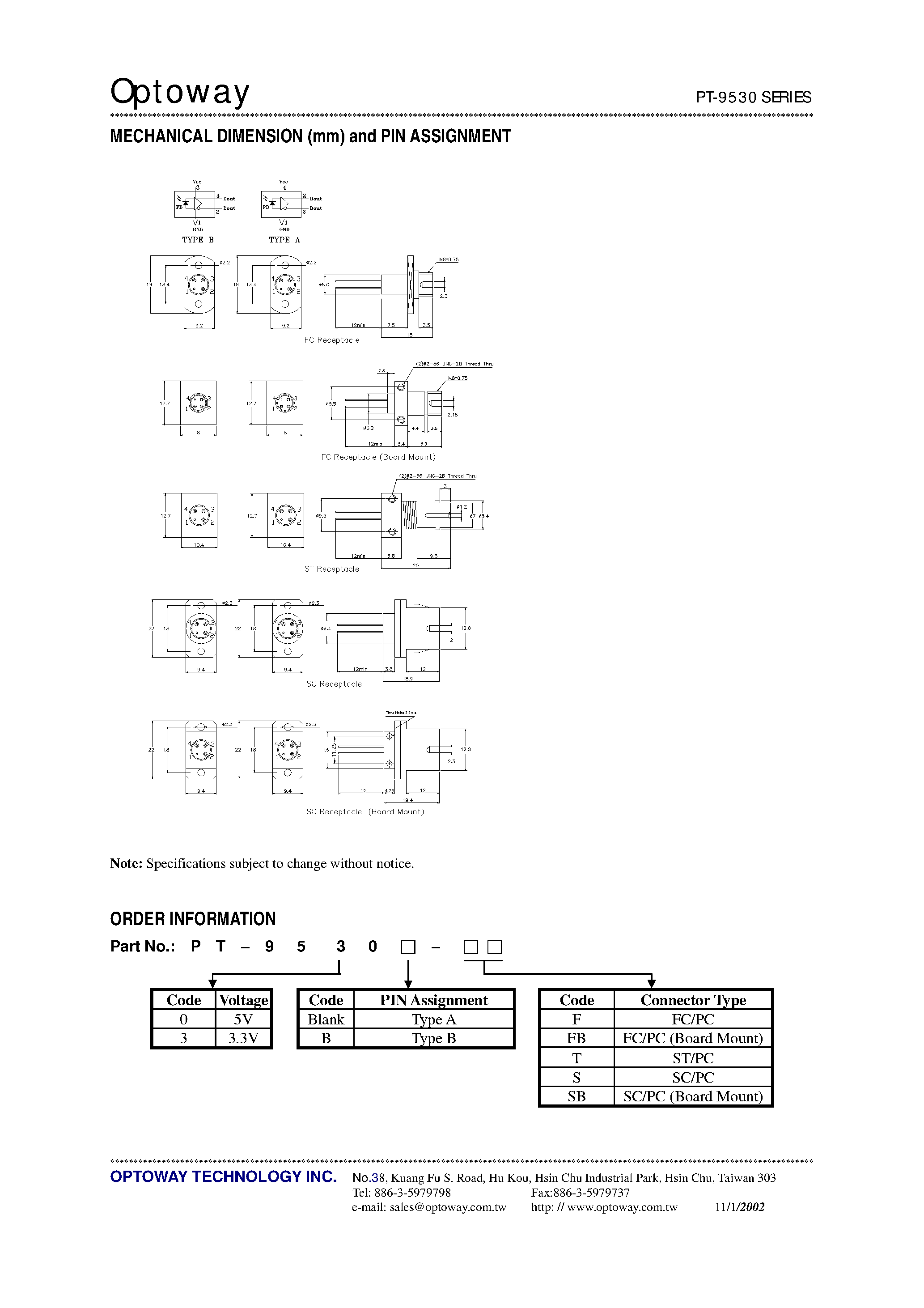 Даташит PT-9500-F - 3.3V / 2.5 Gbps InGaAs PIN-TIA Receiver InGaAs PIN-TIA WITH RECEPTACLE страница 2