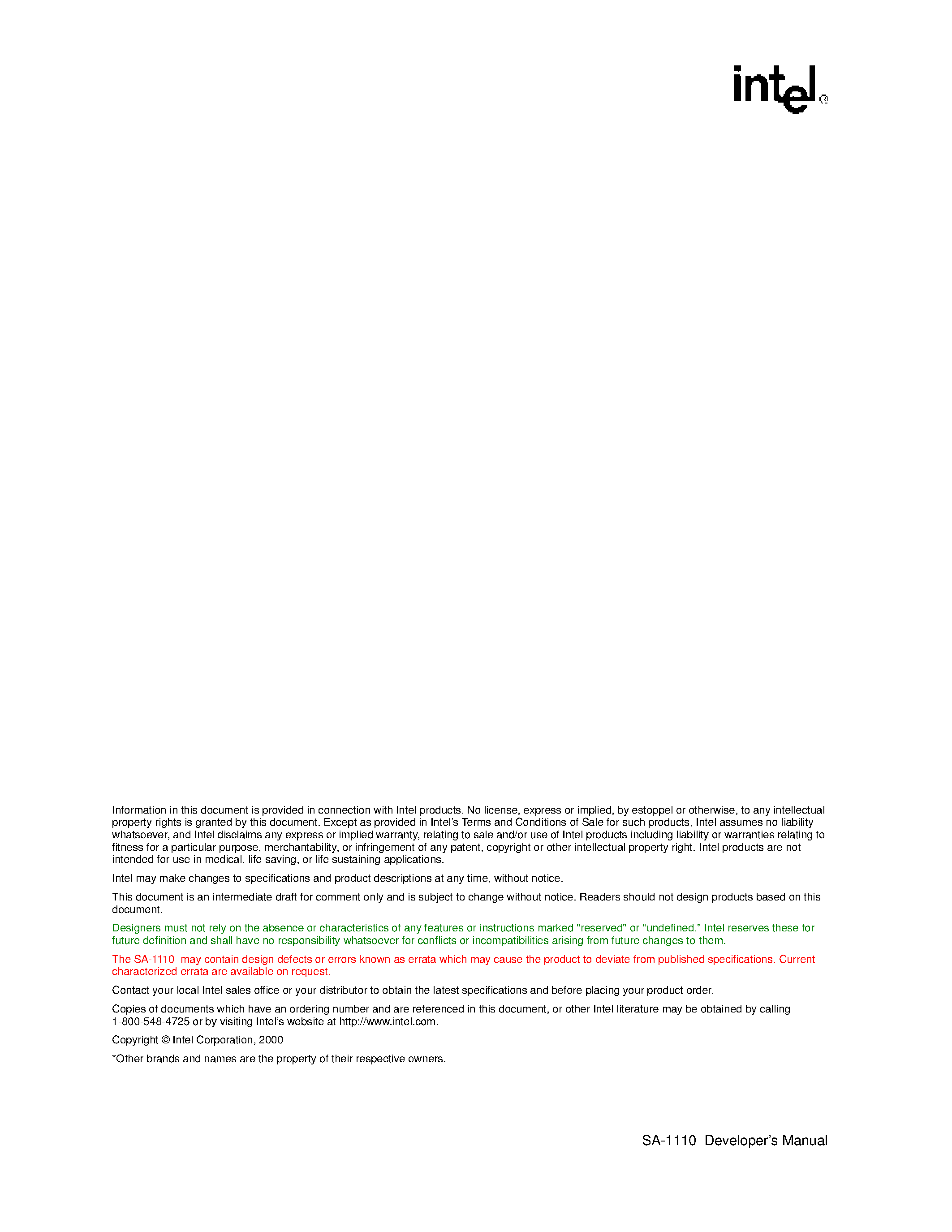 Datasheet SA1110 - Intel StrongARM SA-1110 Microprocessor page 2