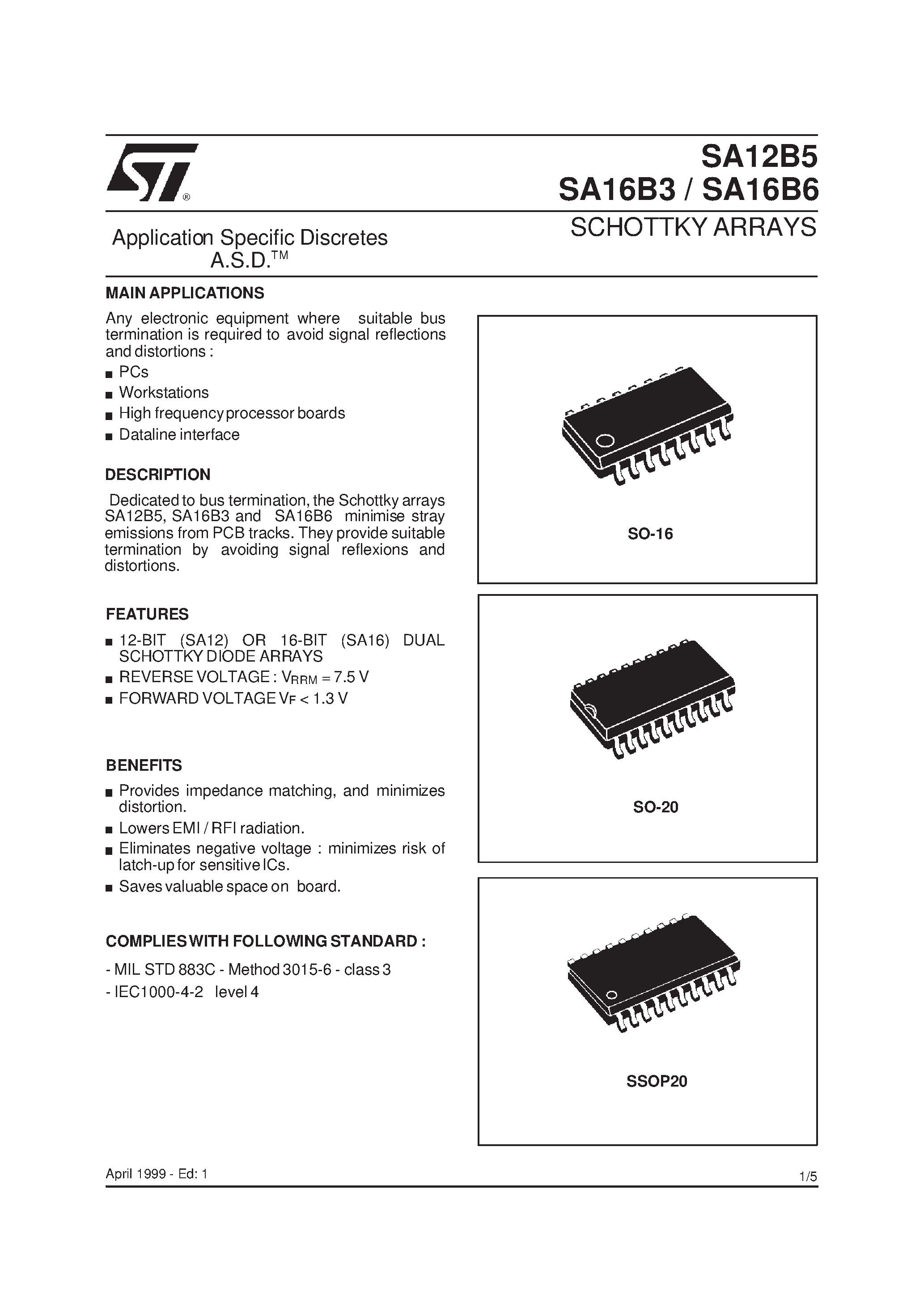 Datasheet SA12B5 - SCHOTTKY ARRAYS page 1