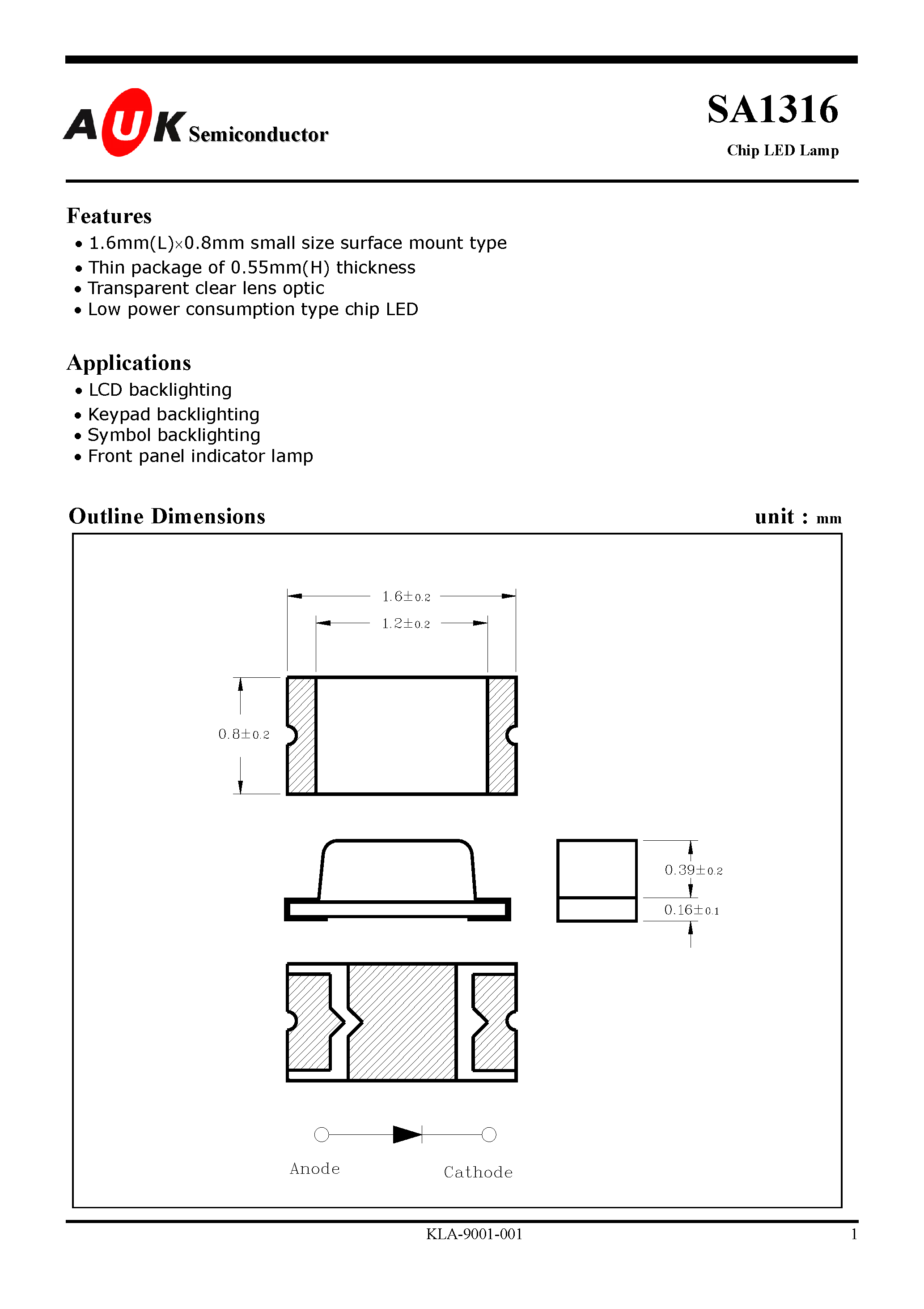 Datasheet SA1316 - Chip LED Lamp page 1