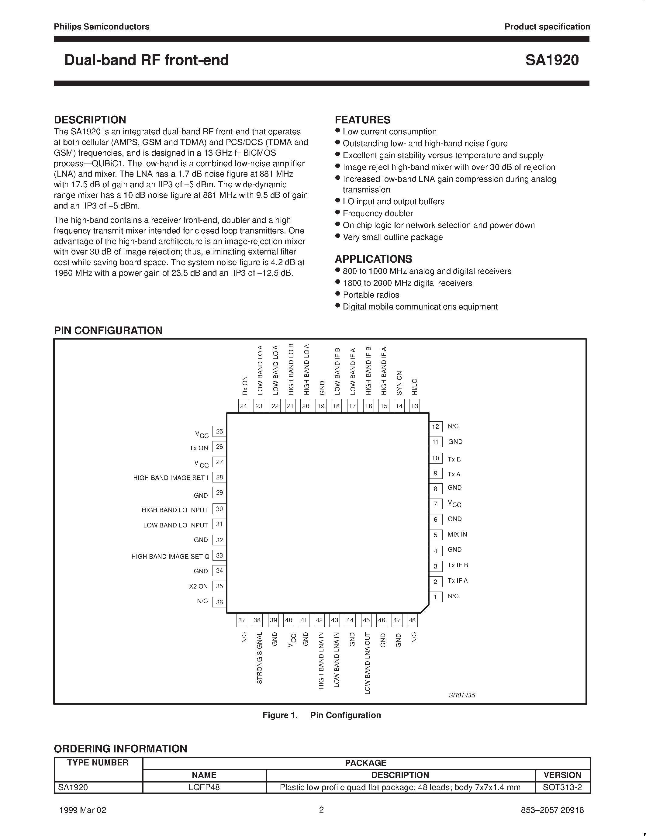 Datasheet SA1920 - Dual-band RF front-end page 2